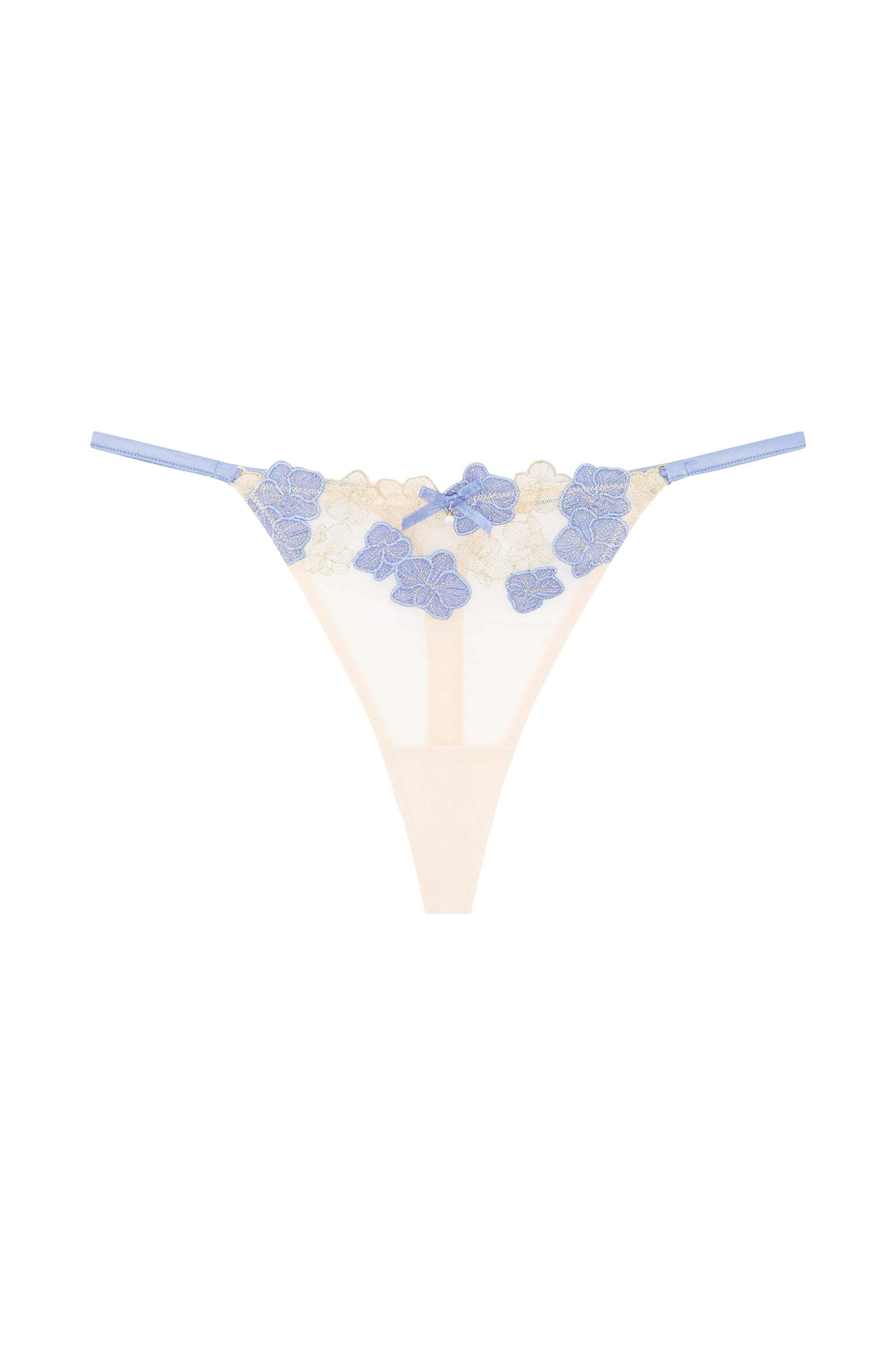 Rayne Gold And Lilac Satin Floral Embroidered Thong - Image 5