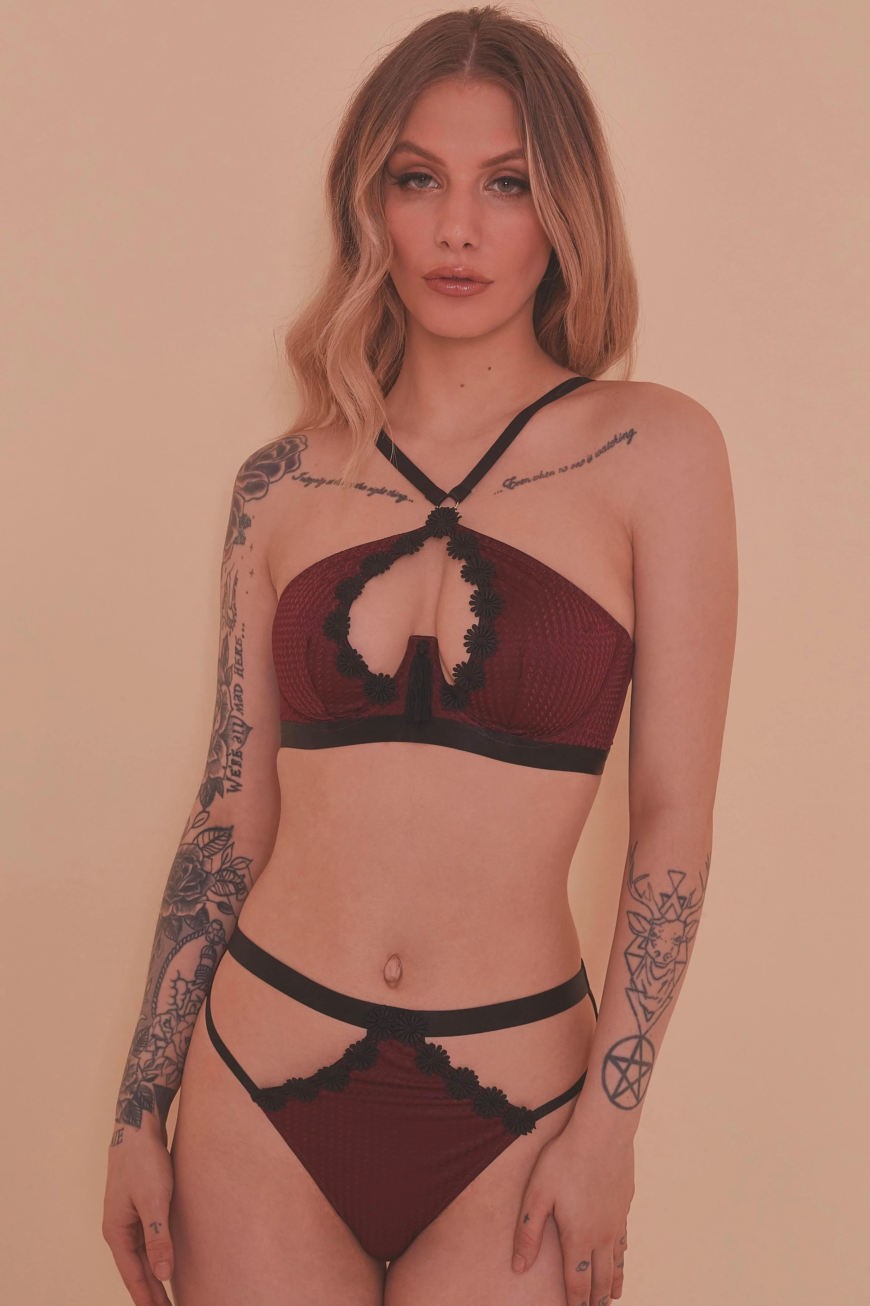 Regalia Hallie Wine & Black Lace Thong - Image 2
