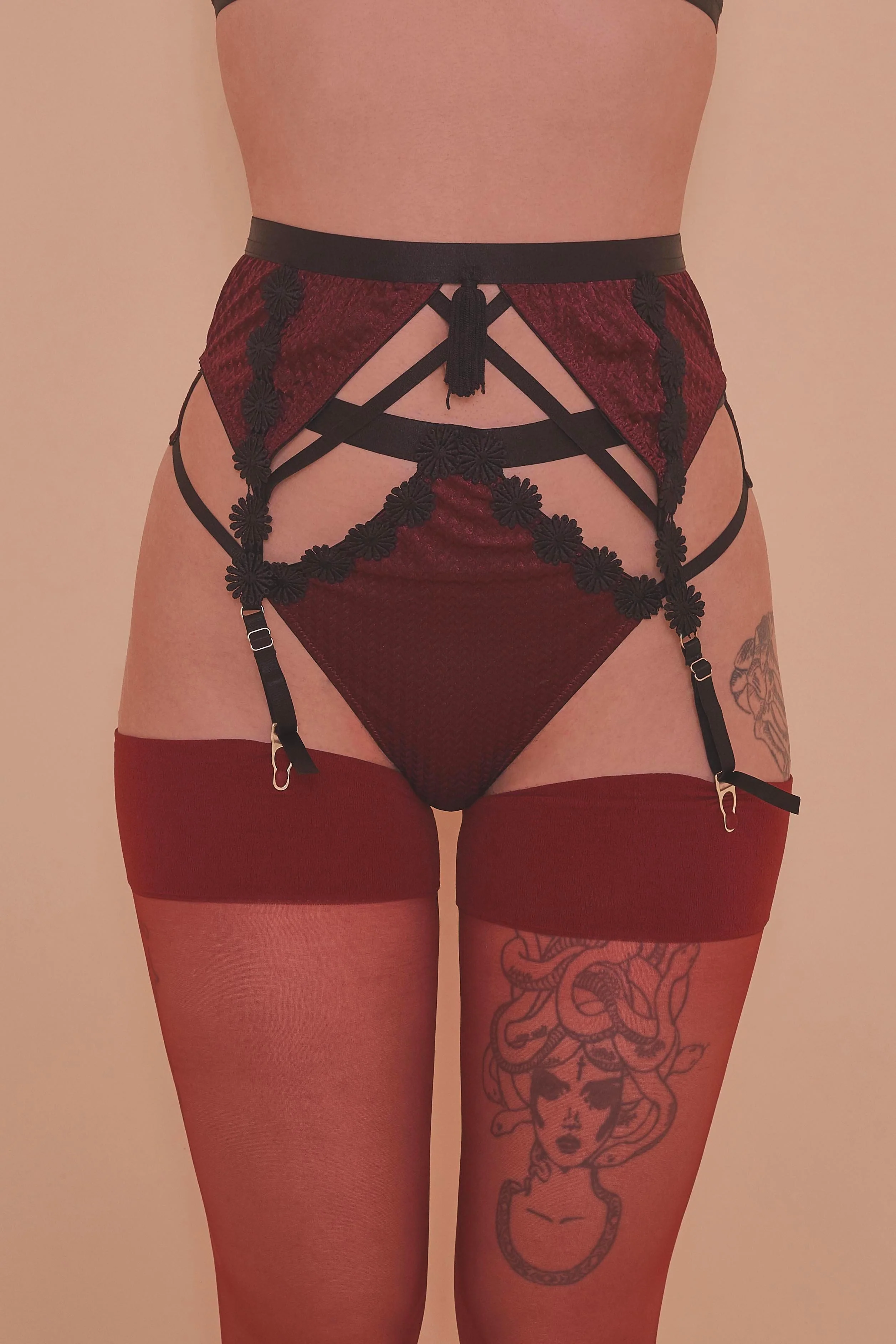 Regalia Hallie Wine & Black Lace Suspender - Image 2