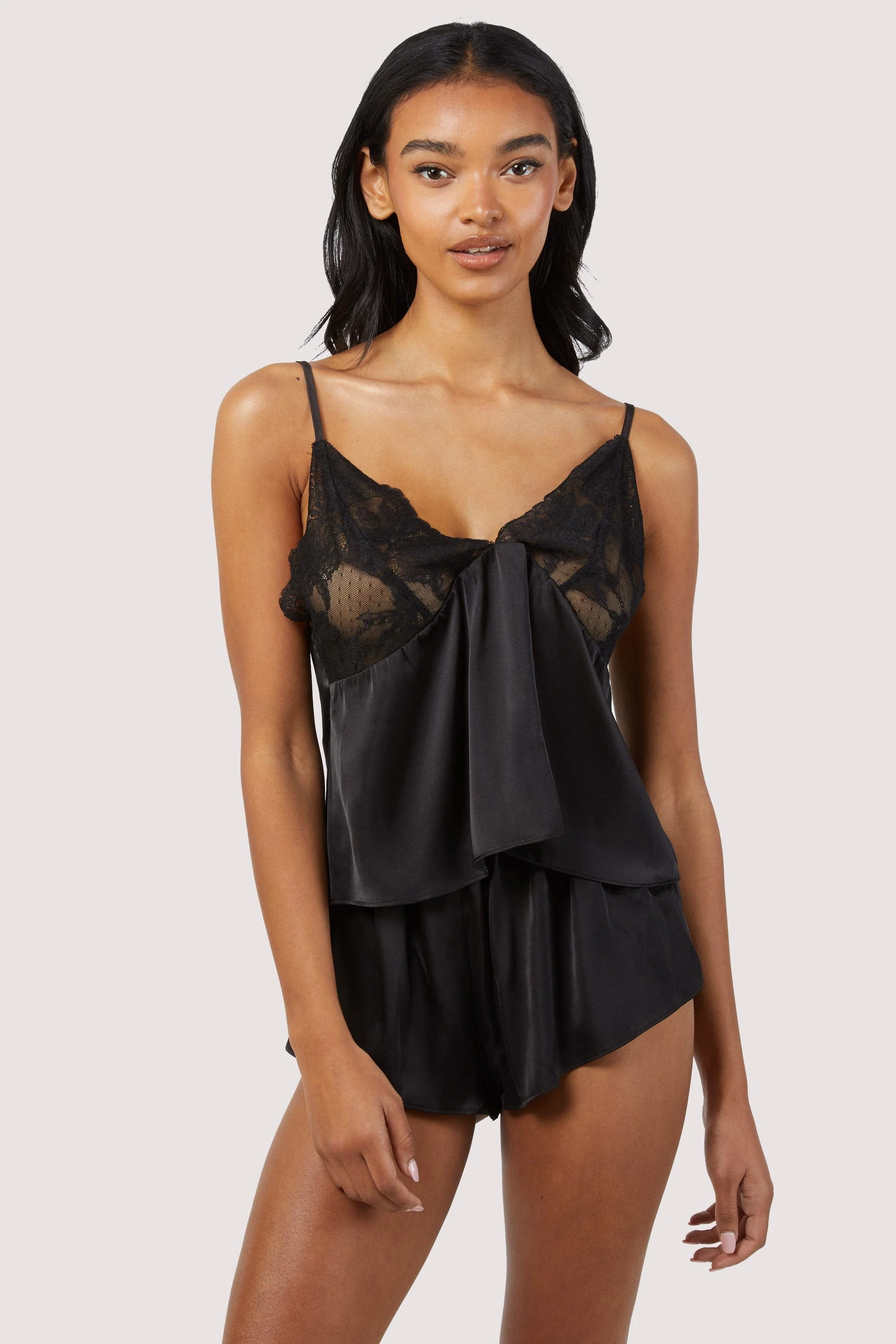 Rosie Black Satin and Lace Cami & Short Set - Image 5
