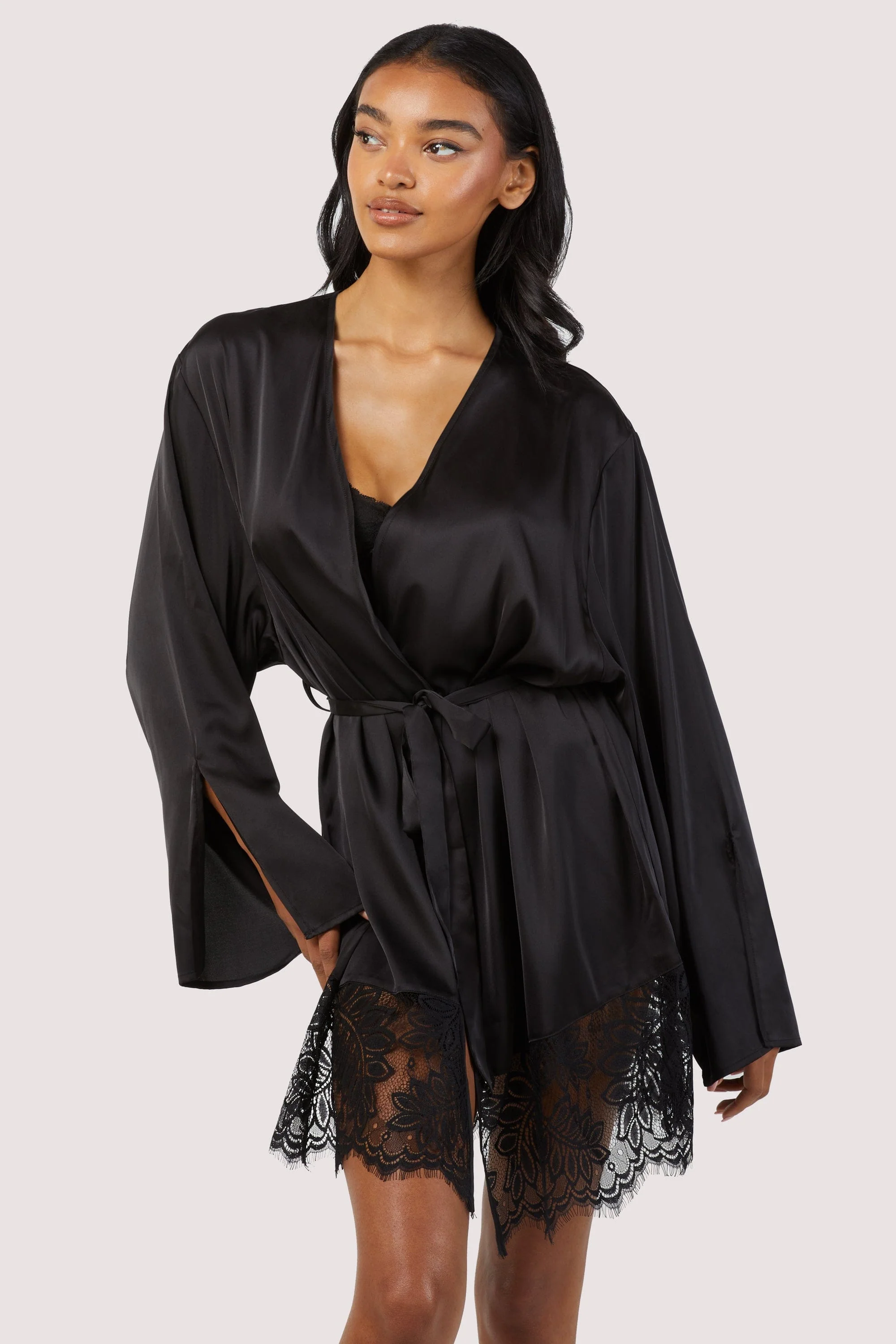 Rosie Black Satin and Lace Robe - Image 3