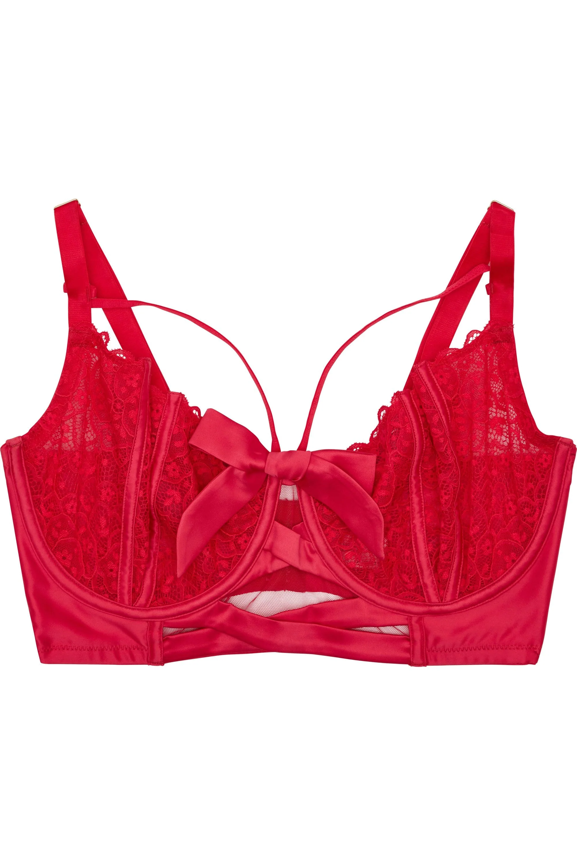 Ruby Pink Satin Crossover Bra FB DD - H - Image 4