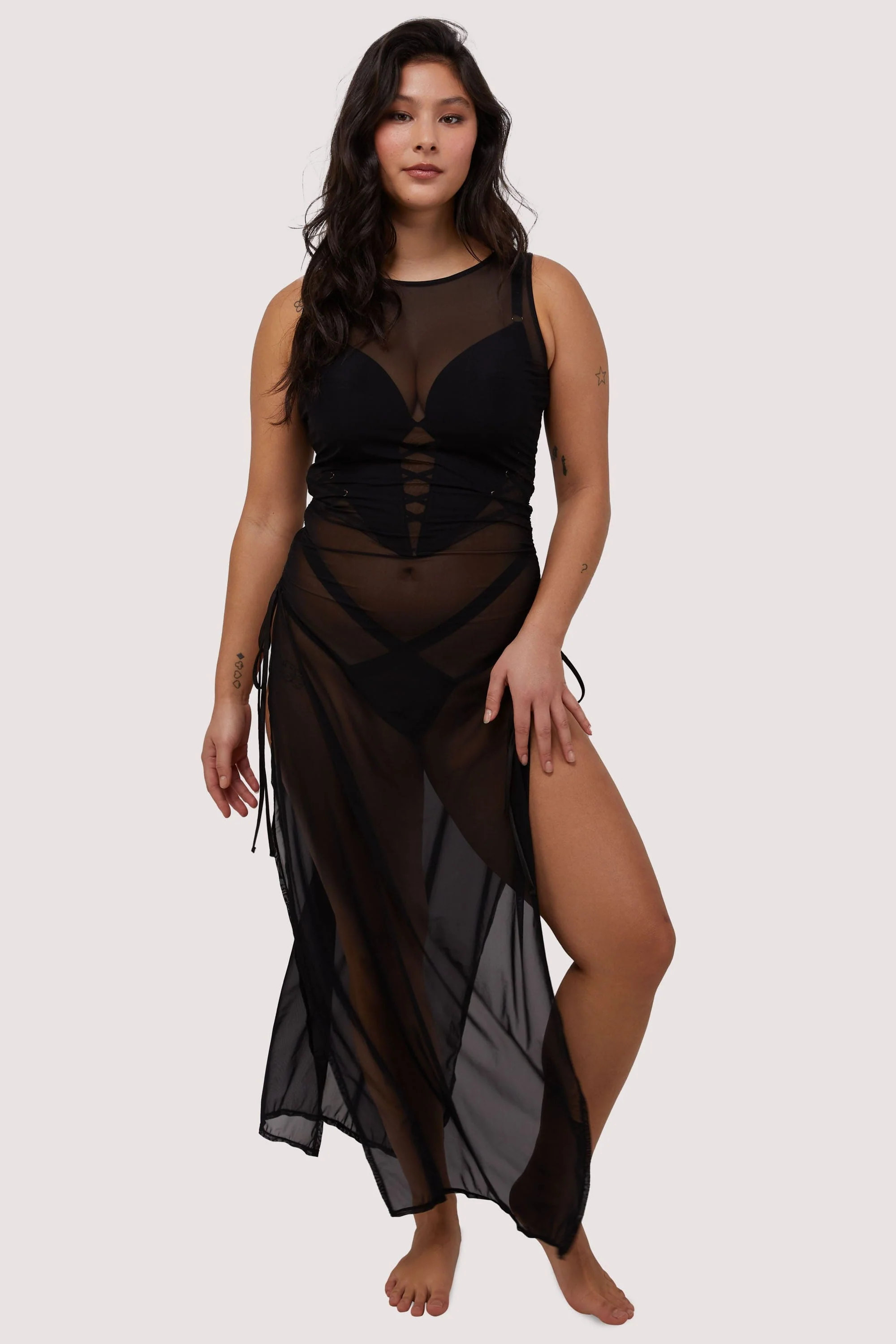 Saffi Ruched Mesh Bodycon Dress - Image 3