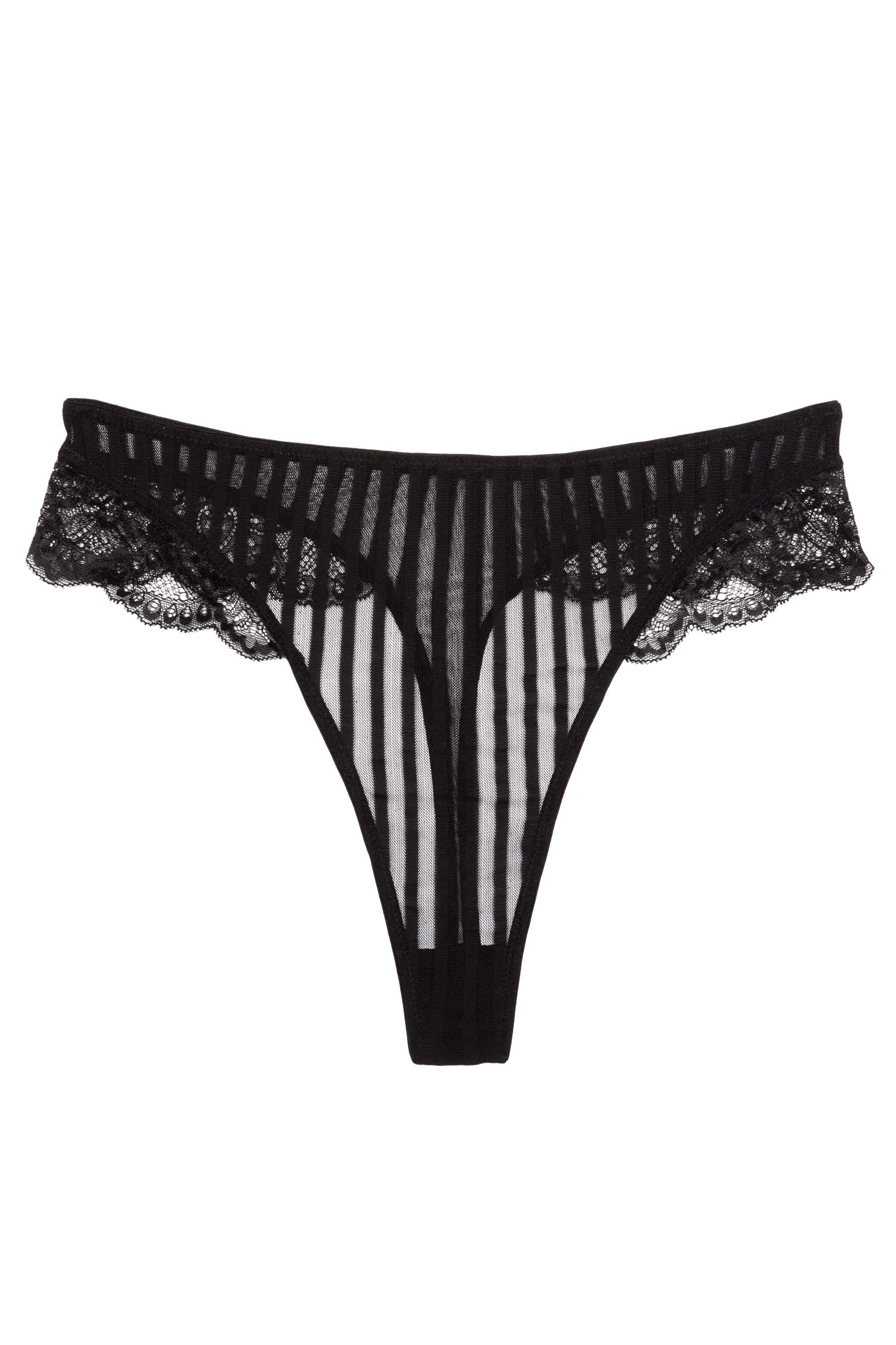 Saretta Black Stripe Mesh and Lace High Waist Thong - Image 4