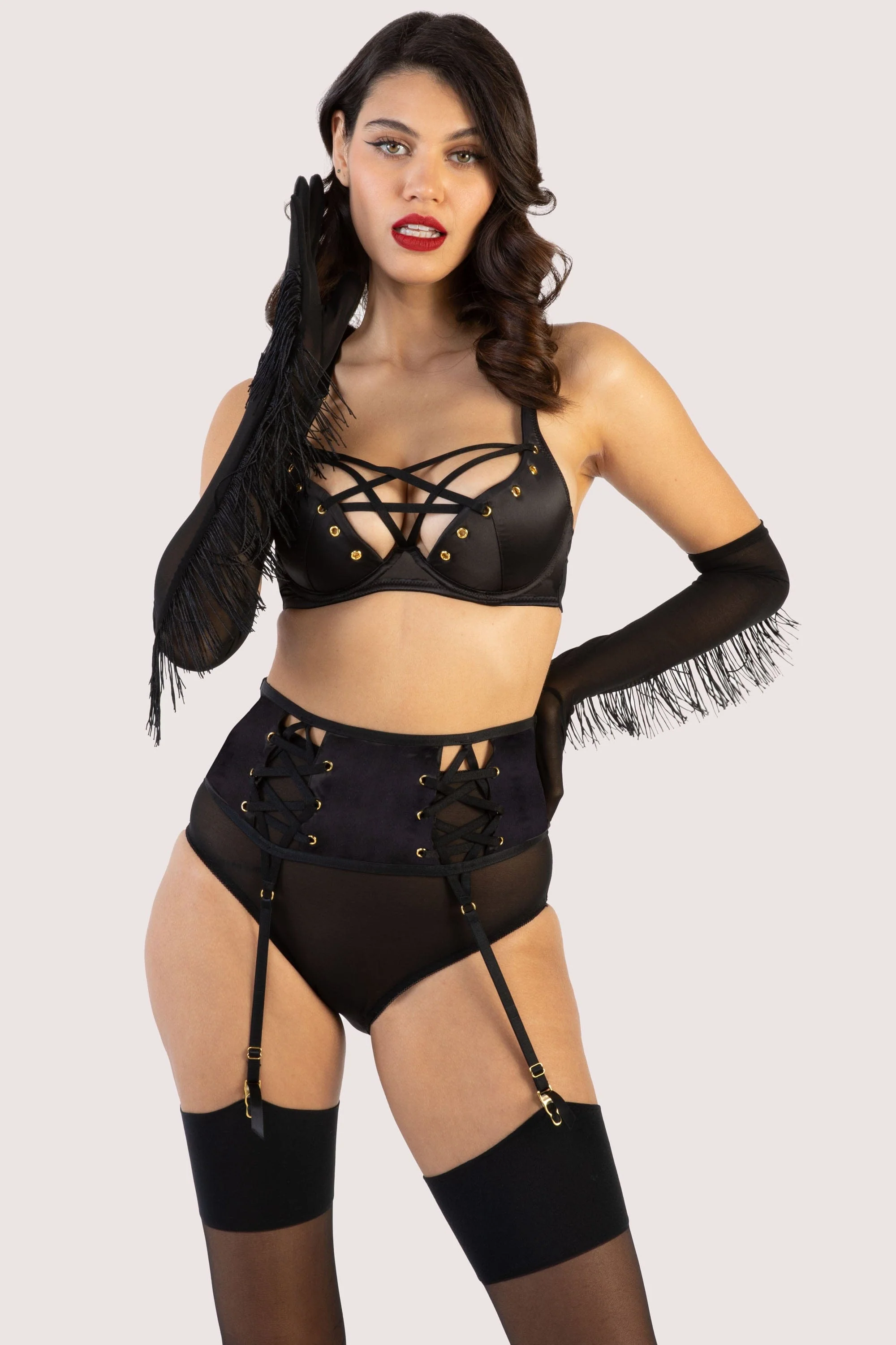 Seraphina Black Strappy Pentagram Bra - Image 4