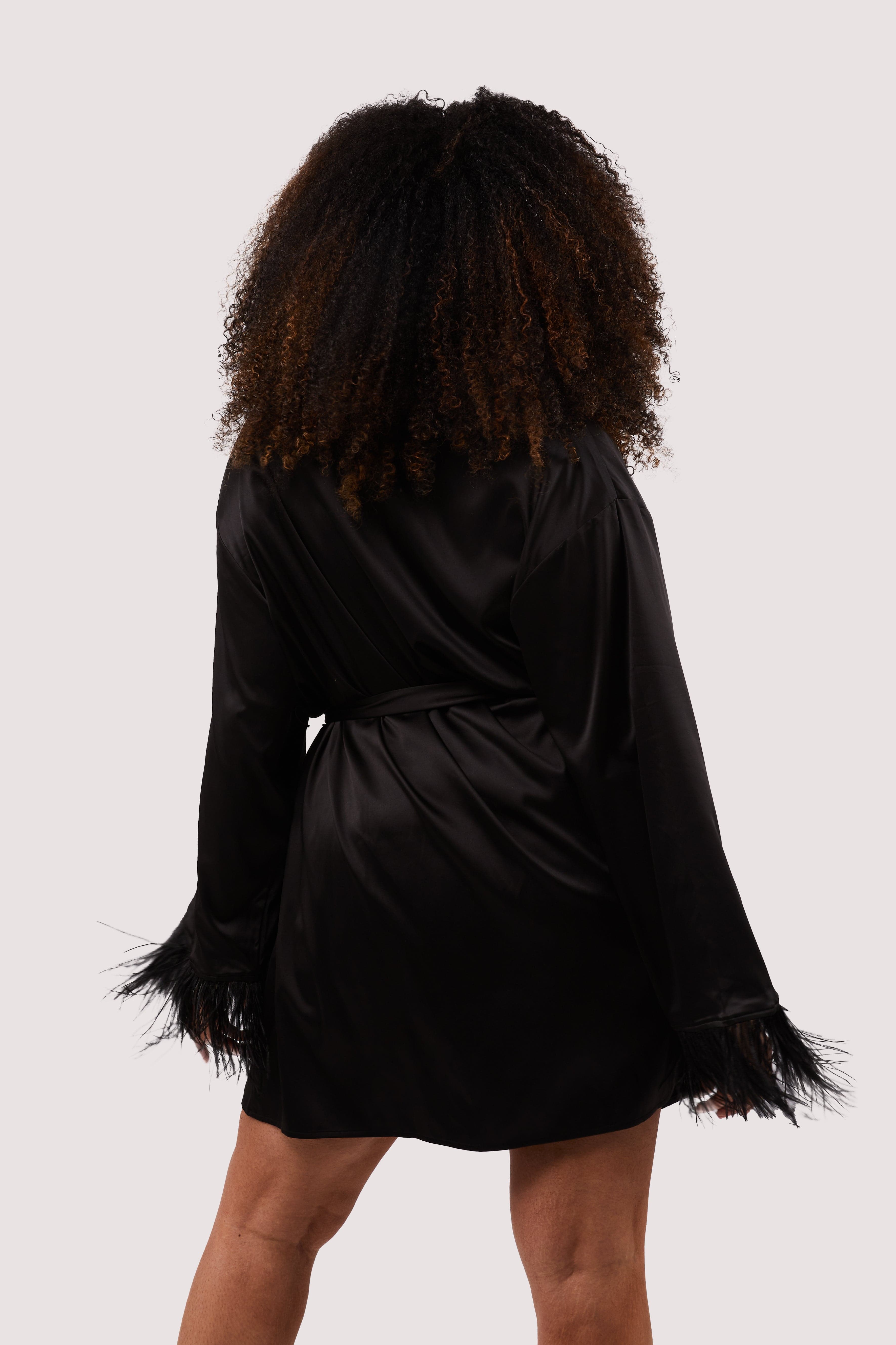 Sirus Black Satin And Feather Kimono - Image 8