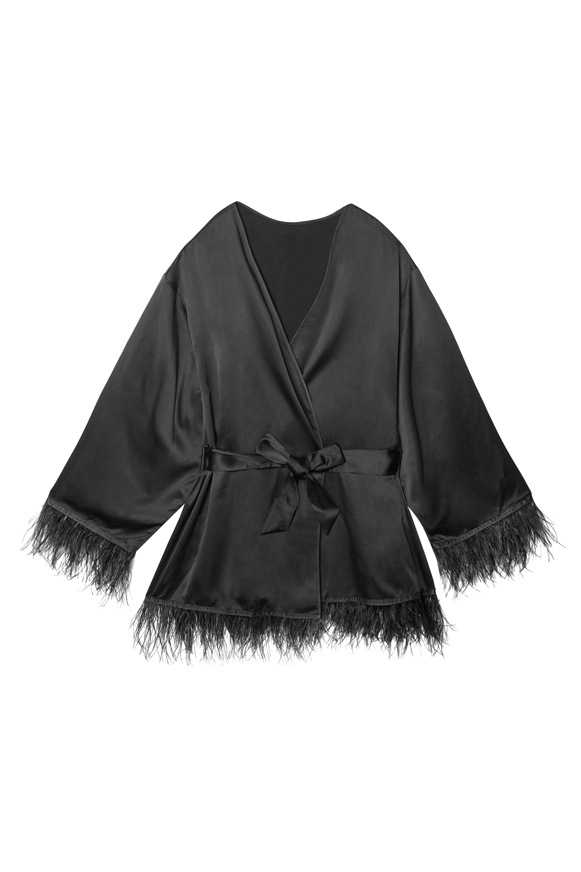 Sirus Black Satin And Feather Kimono - Image 9
