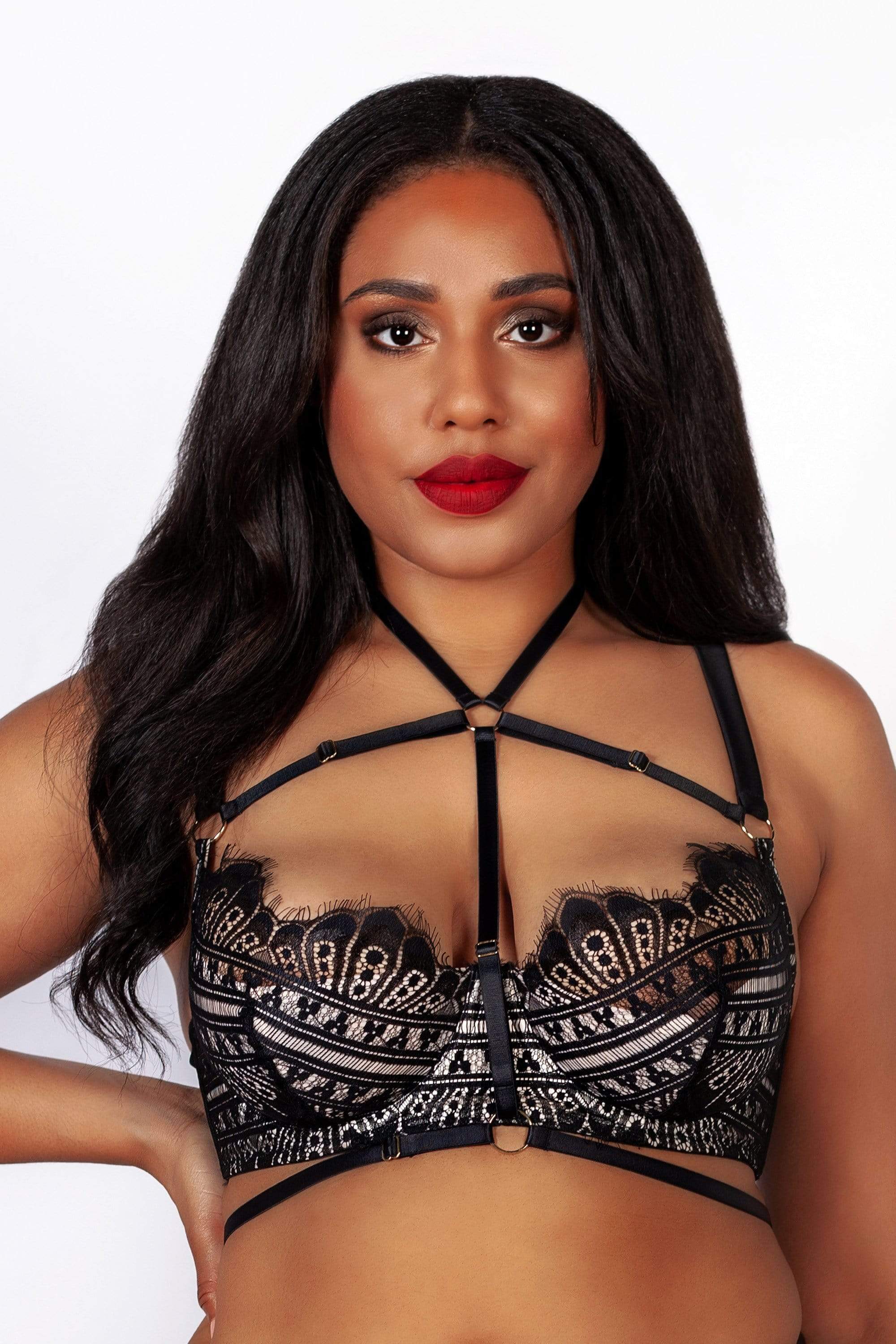 Sky Pearl Quarter Cup Lace Harness Bra - Image 7