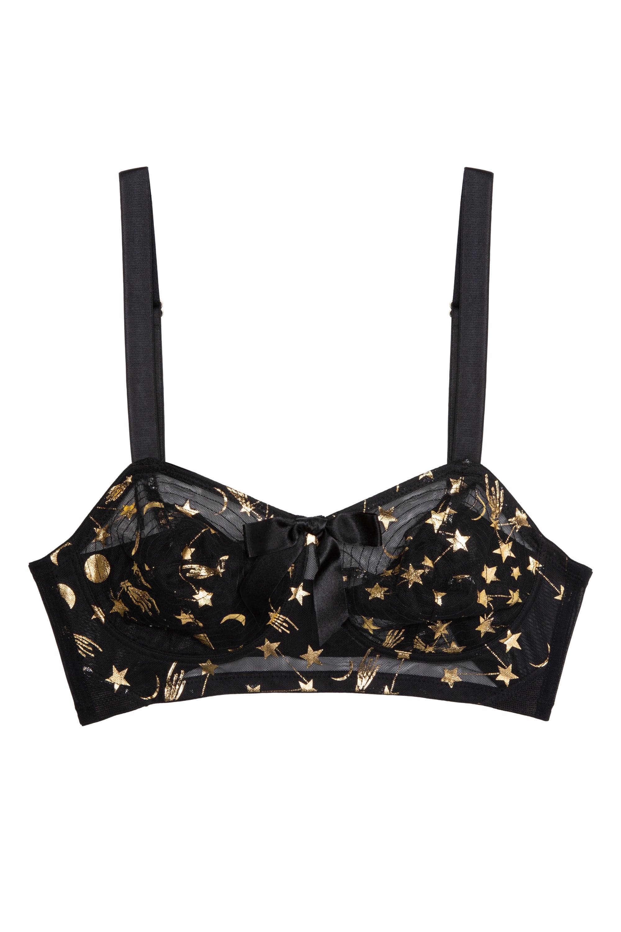 Solar Black and Gold Cosmic Print Bullet Bra - Image 4