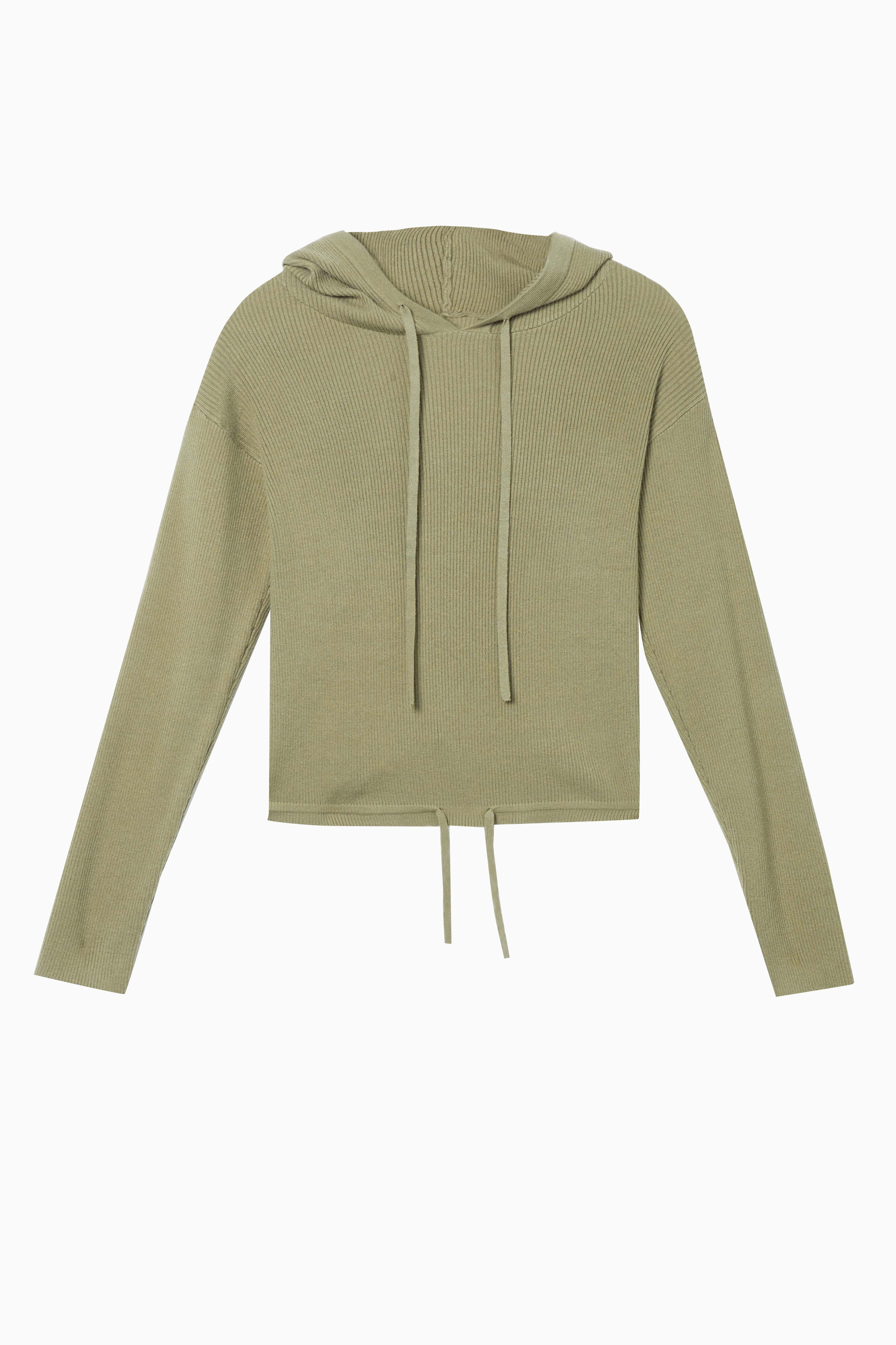 Lounge Khaki Knitted Rib Cropped Hoodie - Image 4