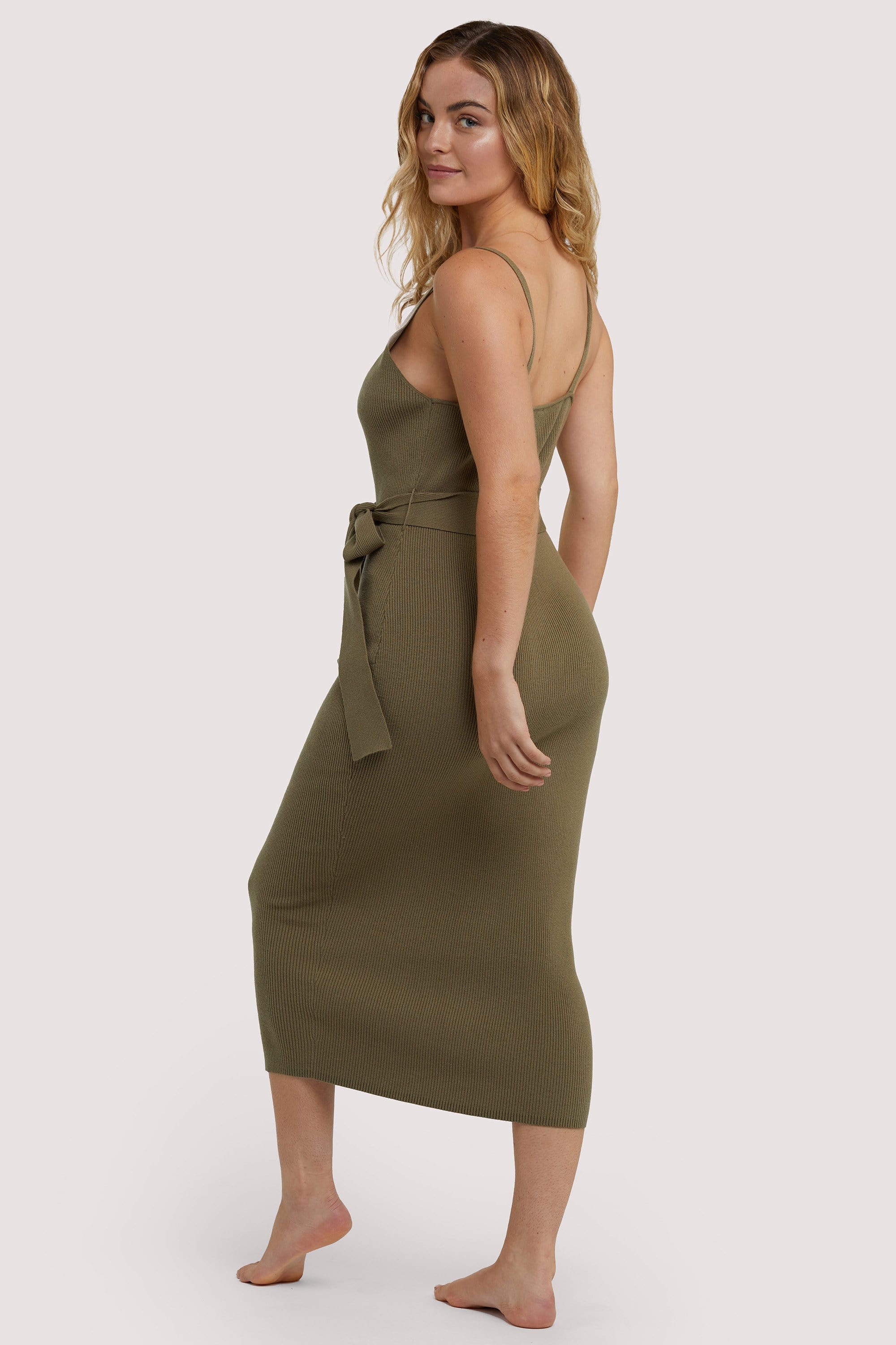 Lounge Khaki Knitted Rib Dress - Image 4