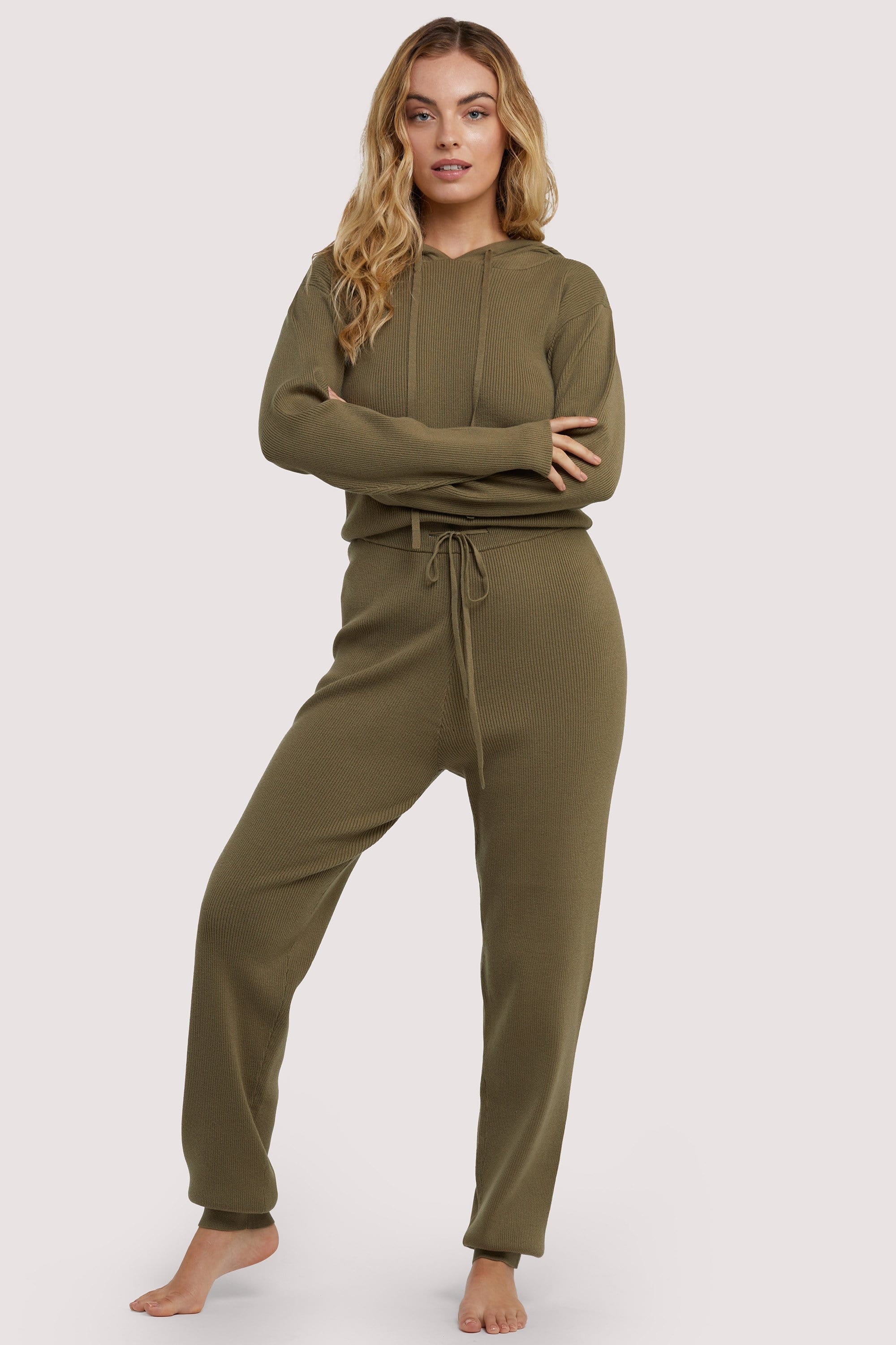 Lounge Khaki Knitted Rib Jogger - Image 2