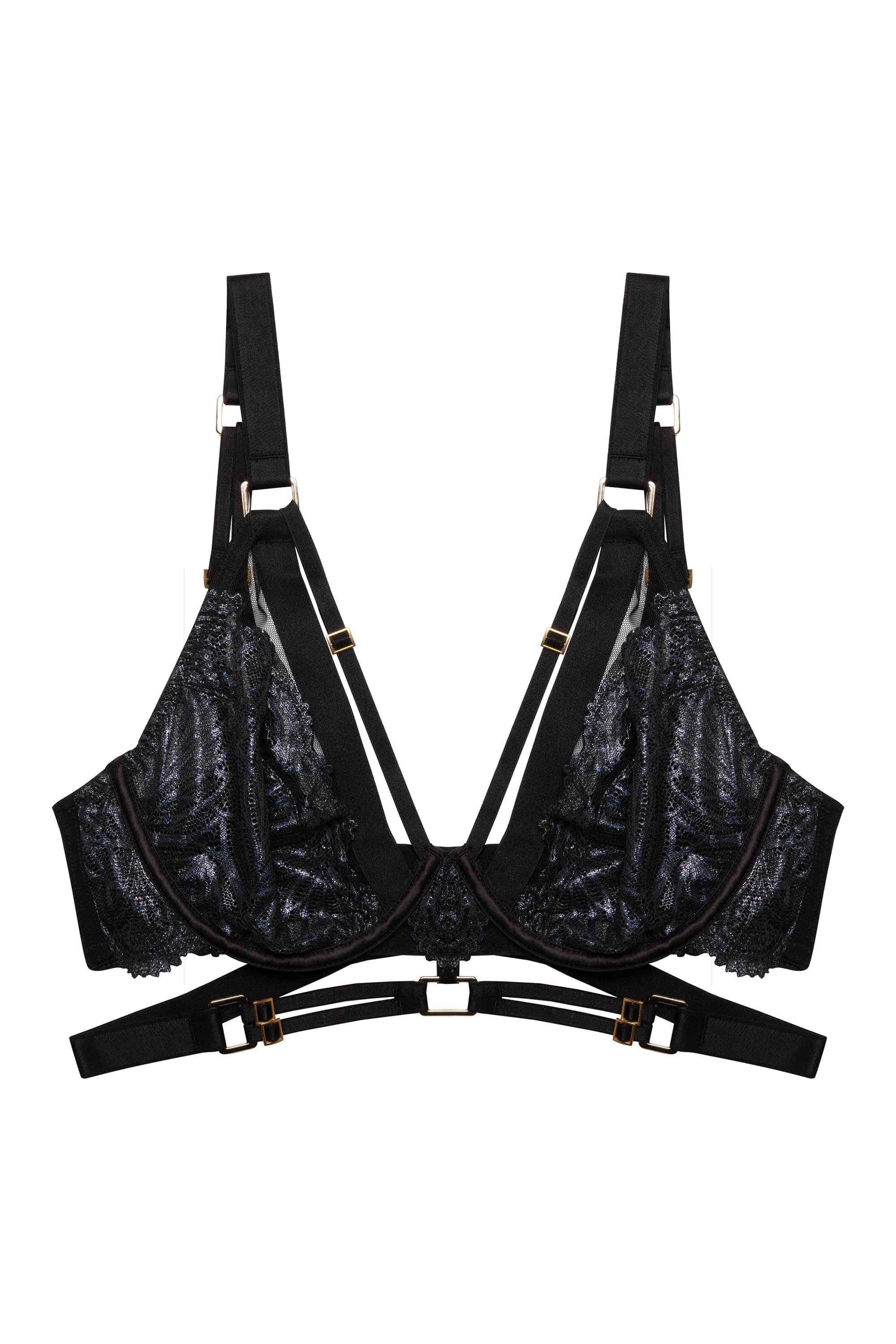 Tabitha Black Wet-Look Lace Plunge Bra - Image 10