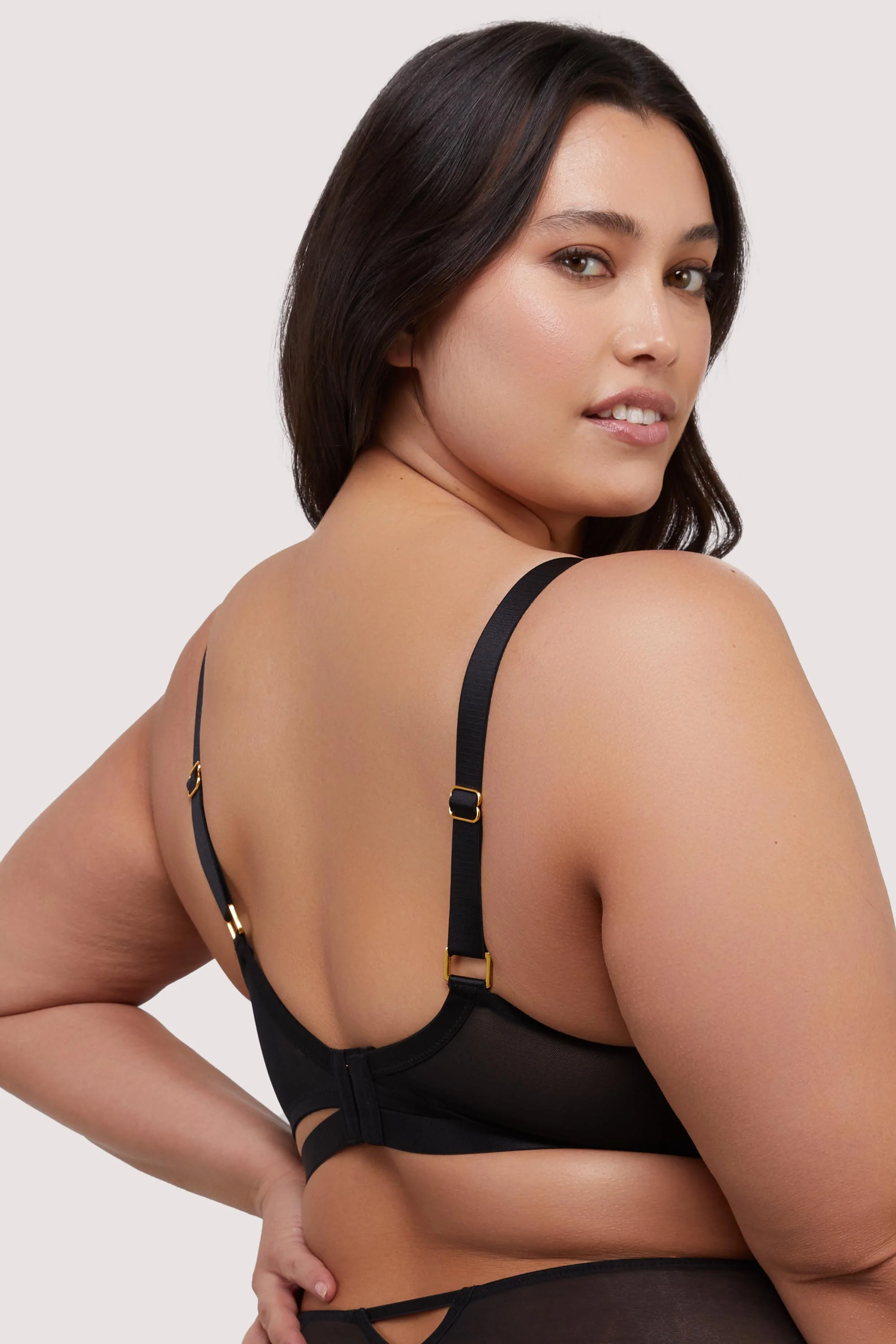 Tabitha Black Wet-Look Lace Plunge Bra - Image 4