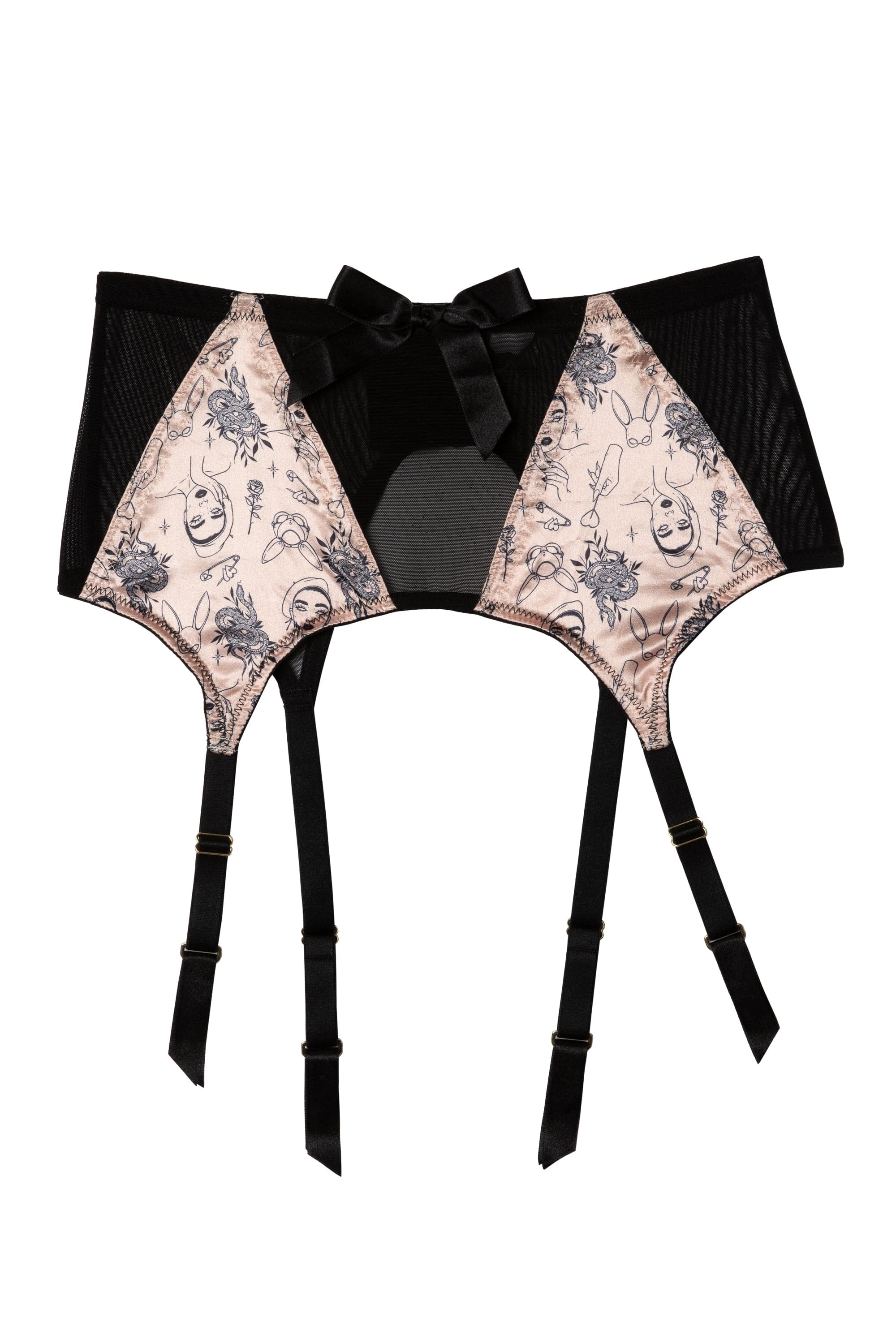Tattoo Print Black 4 Strap Suspender Belt - Image 5