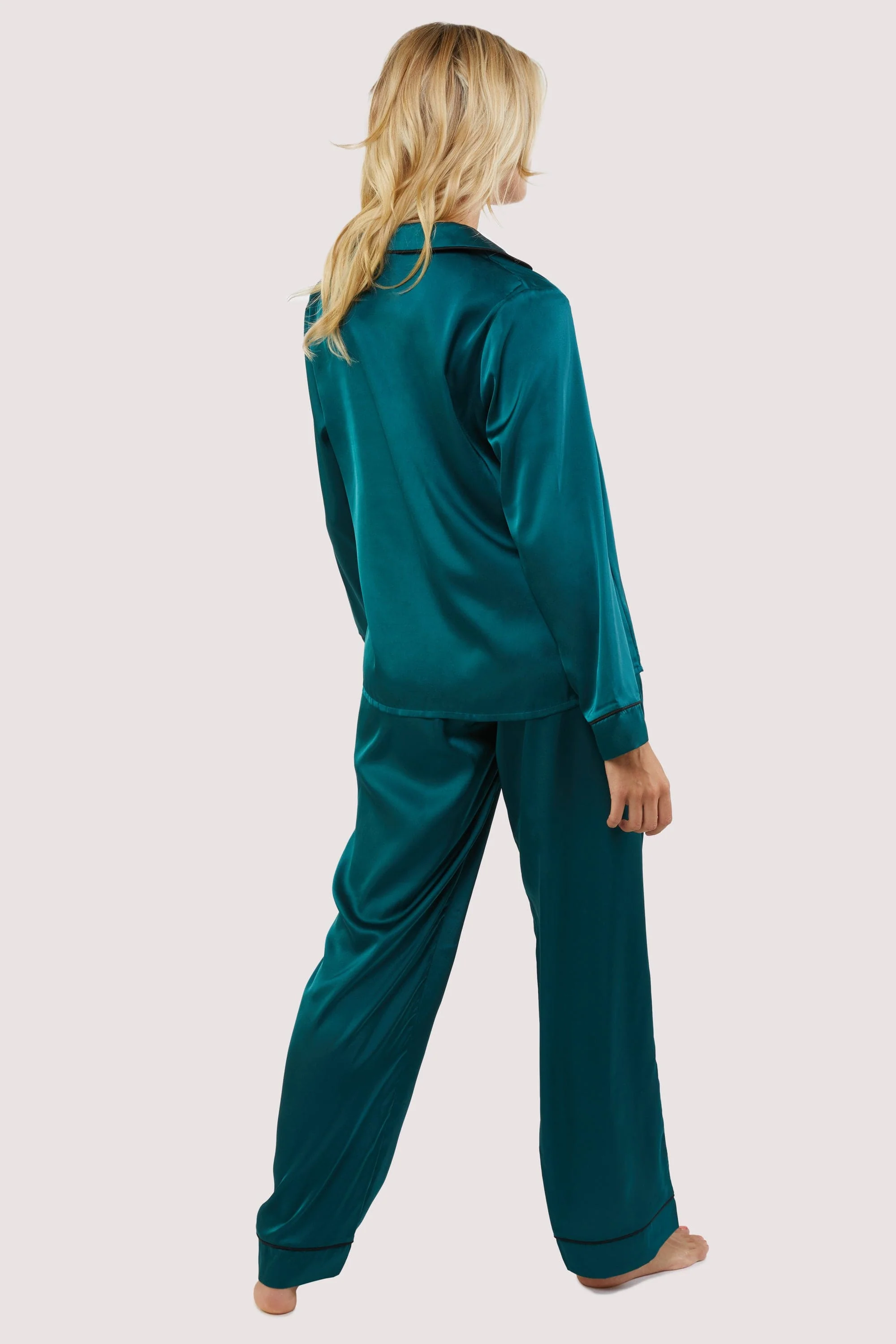 Teal and Black Satin Piping Pyjama Set - Image 2