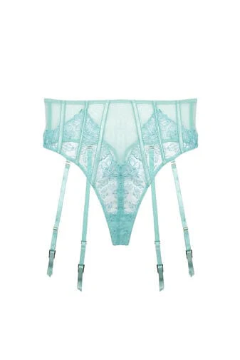 Valerie Aqua Embroidery & Mesh High Waist Suspender Thong - Image 7