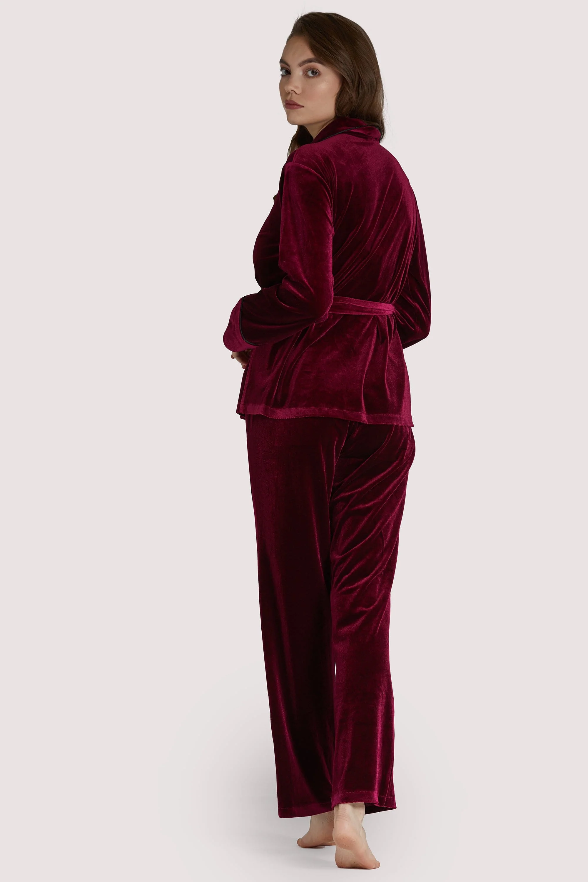 Playful Promises Velvet Wine Red Pyjama Set - Image 3