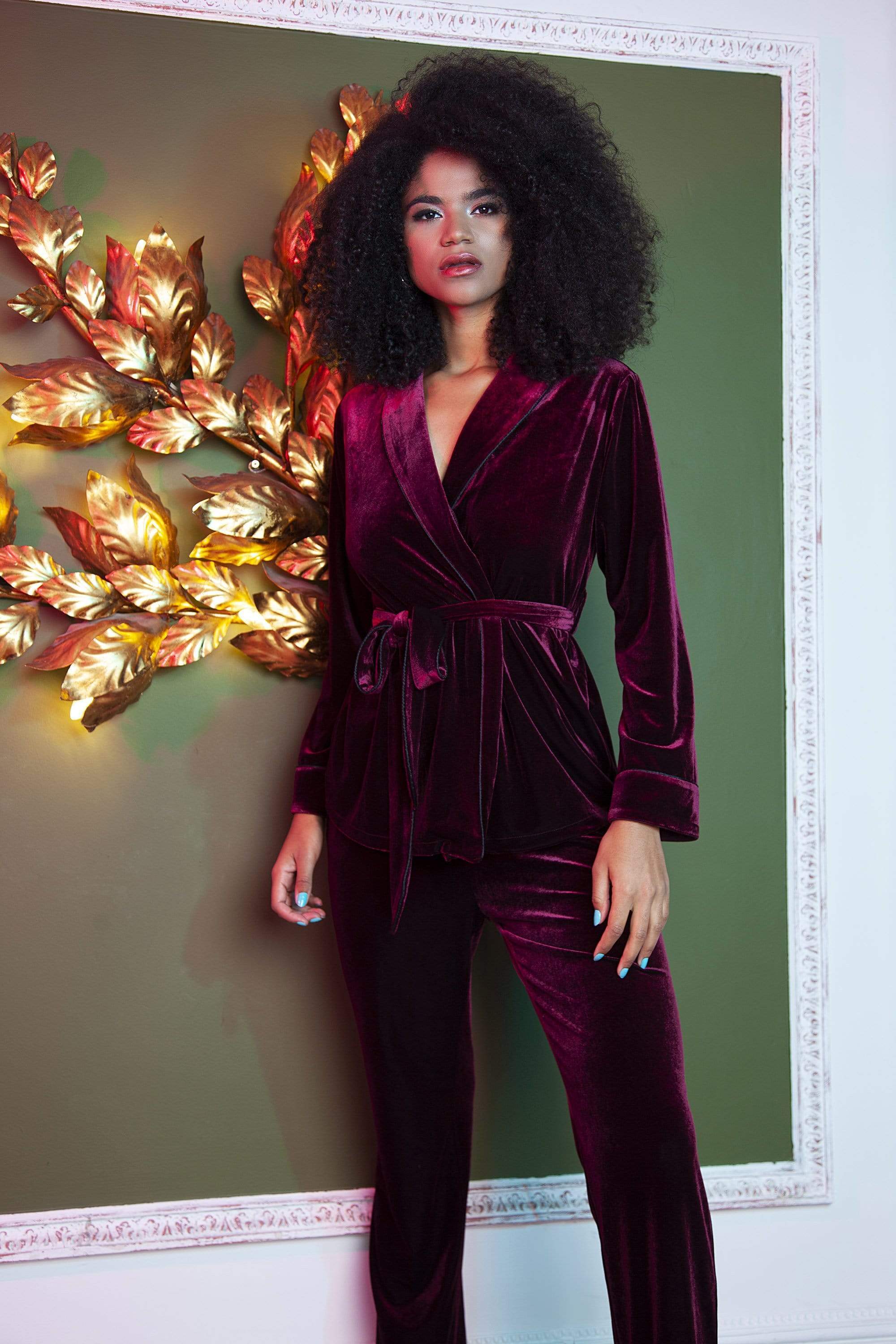 Playful Promises Velvet Wine Red Pyjama Set - Image 4
