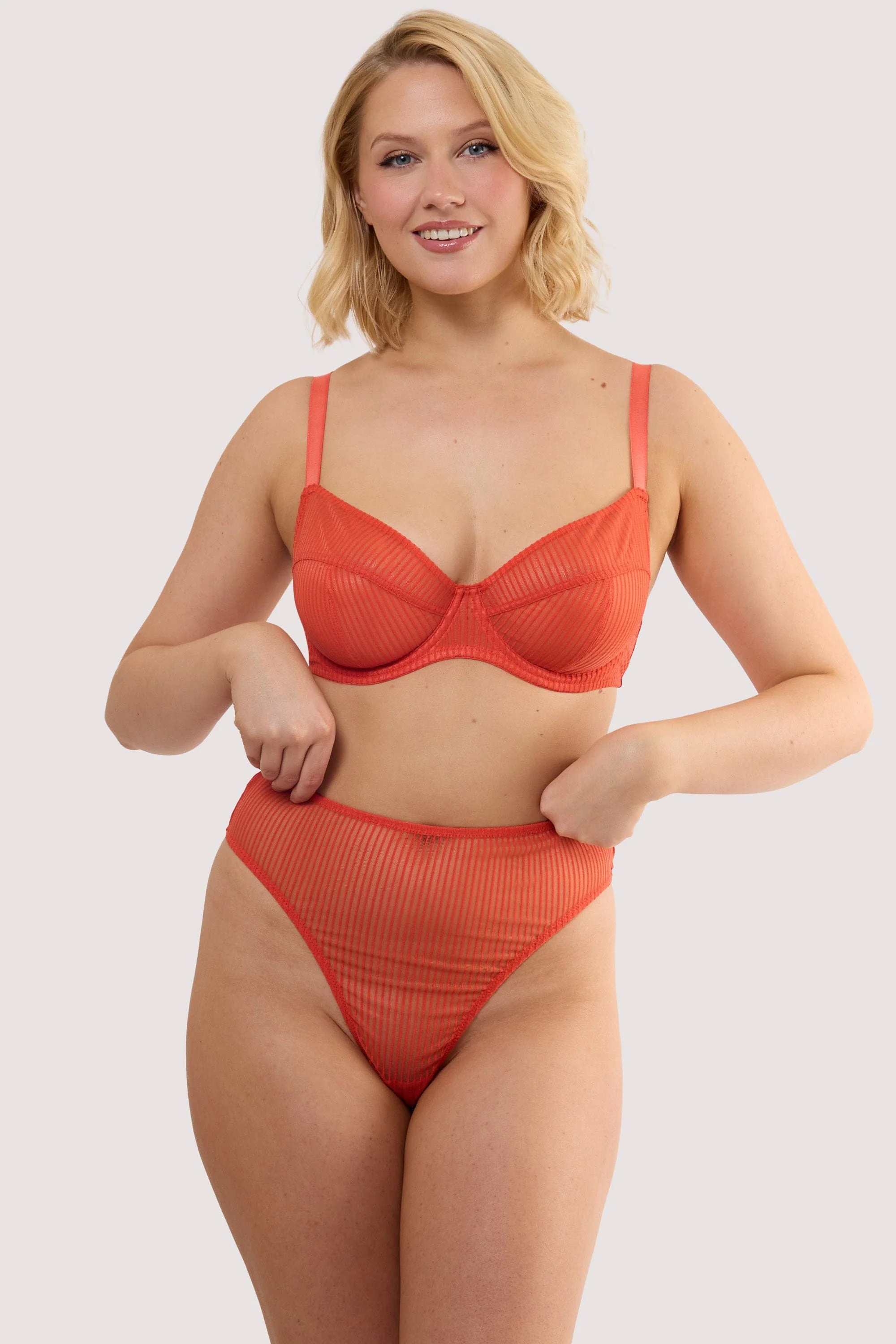 Veronica Red Microstripe High Waist High Leg Thong - Image 4
