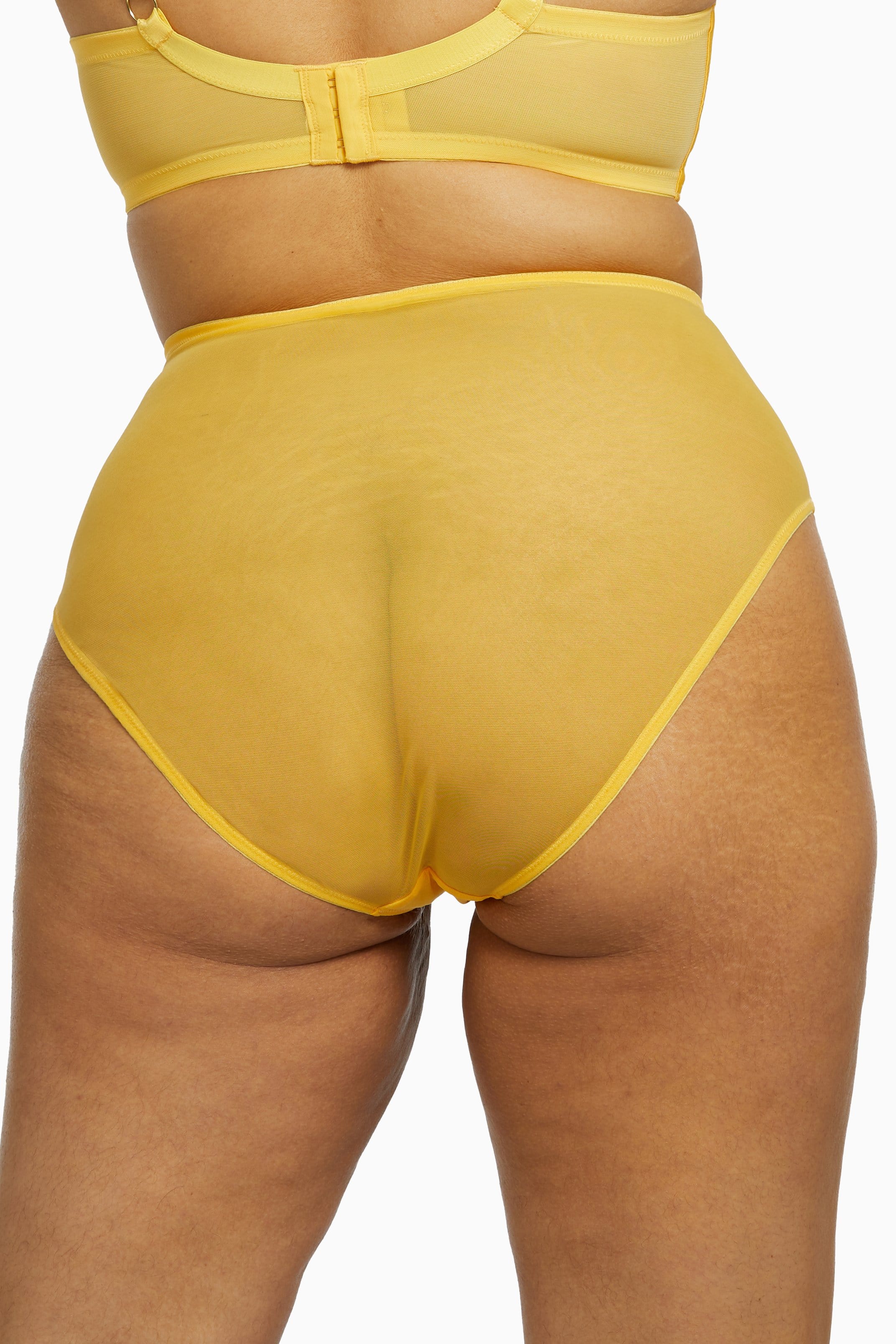 Vivienne Mustard Net Satin & Lace High Waist Curve Brief - Image 4