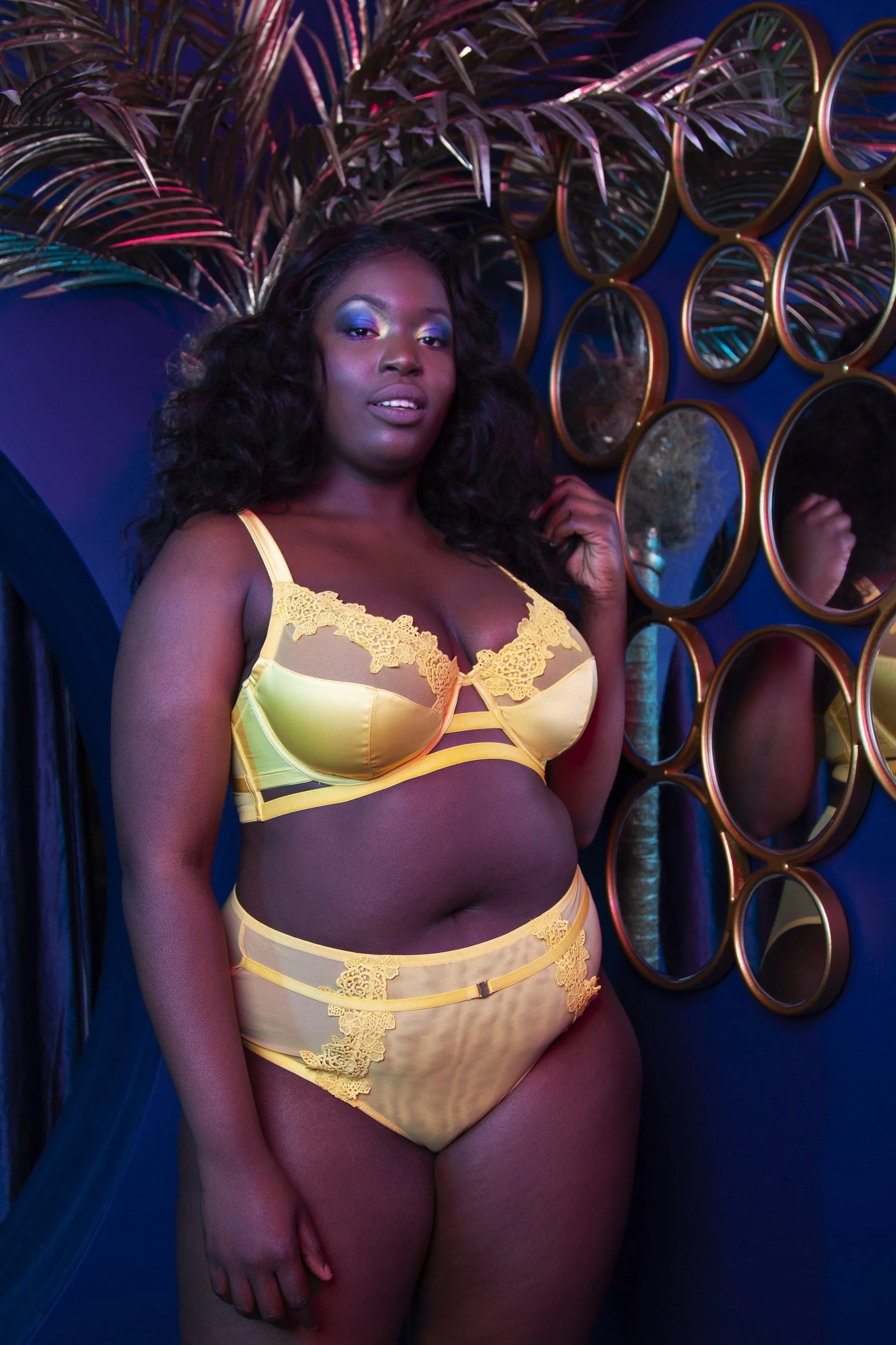 Playful Promises Vivienne Mustard Net Satin and Lace Trim Curve Bra - Image 2