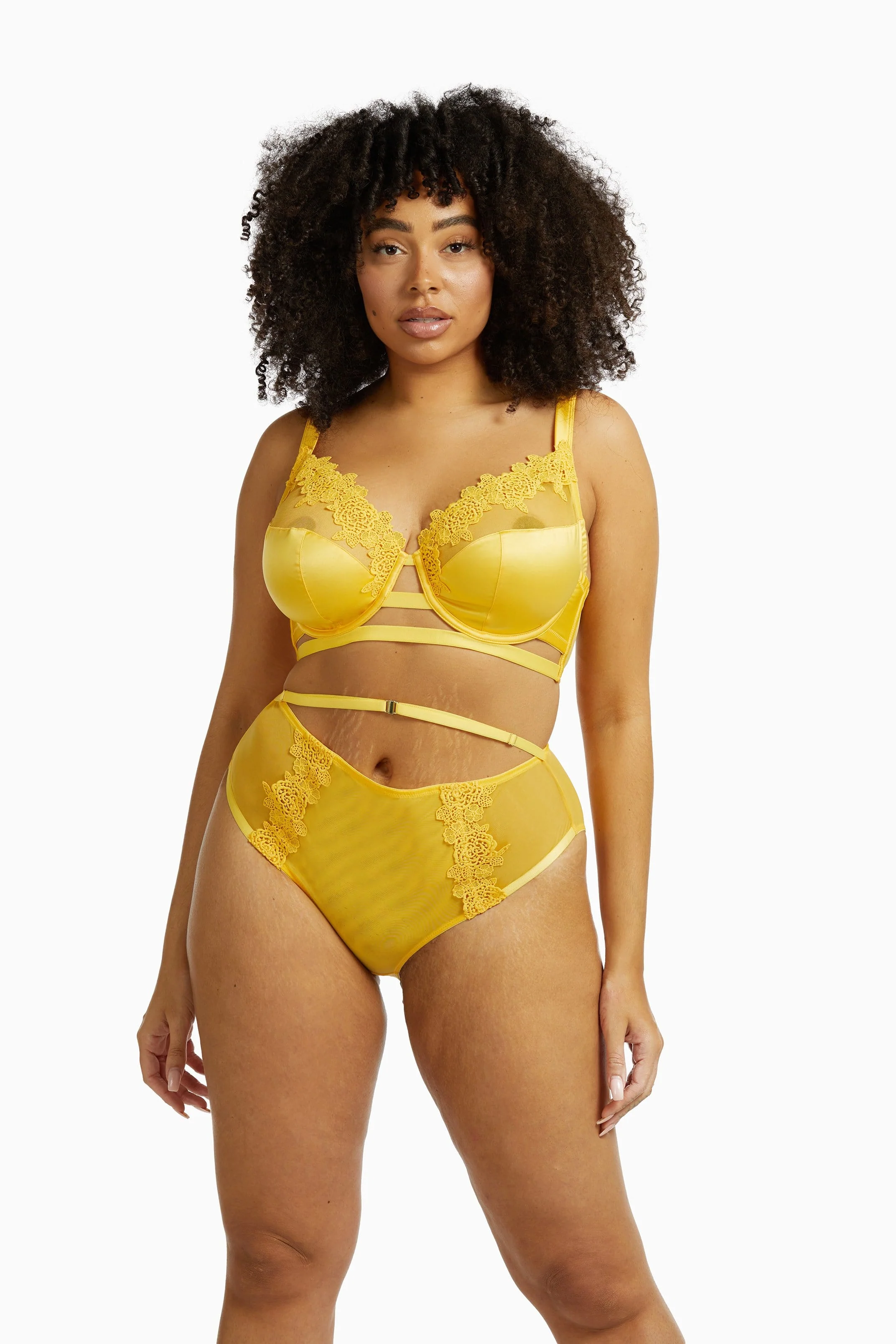 Playful Promises Vivienne Mustard Net Satin and Lace Trim Curve Bra - Image 3
