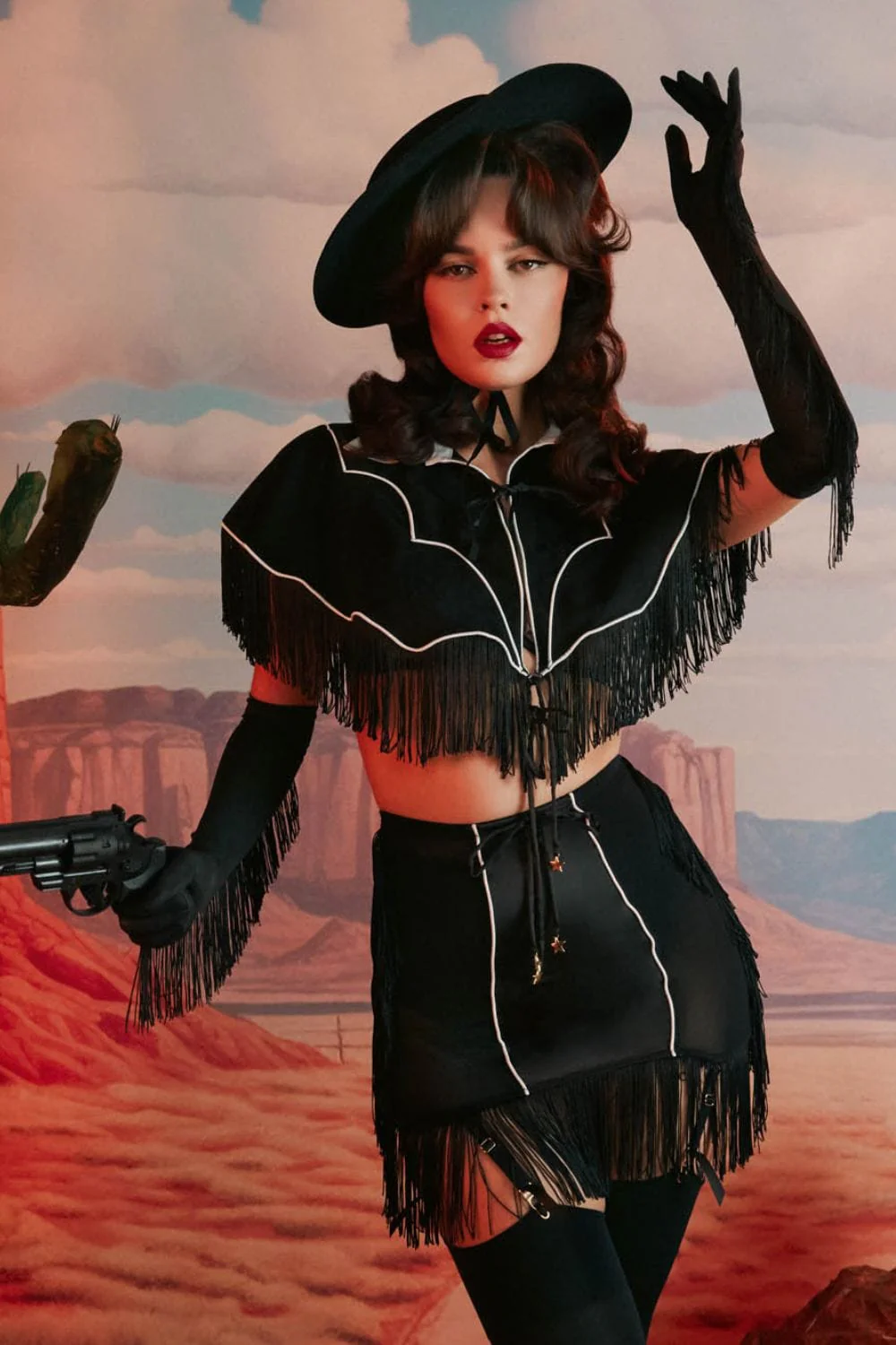 Billie Western Cowboy Fringe Cape - Image 2