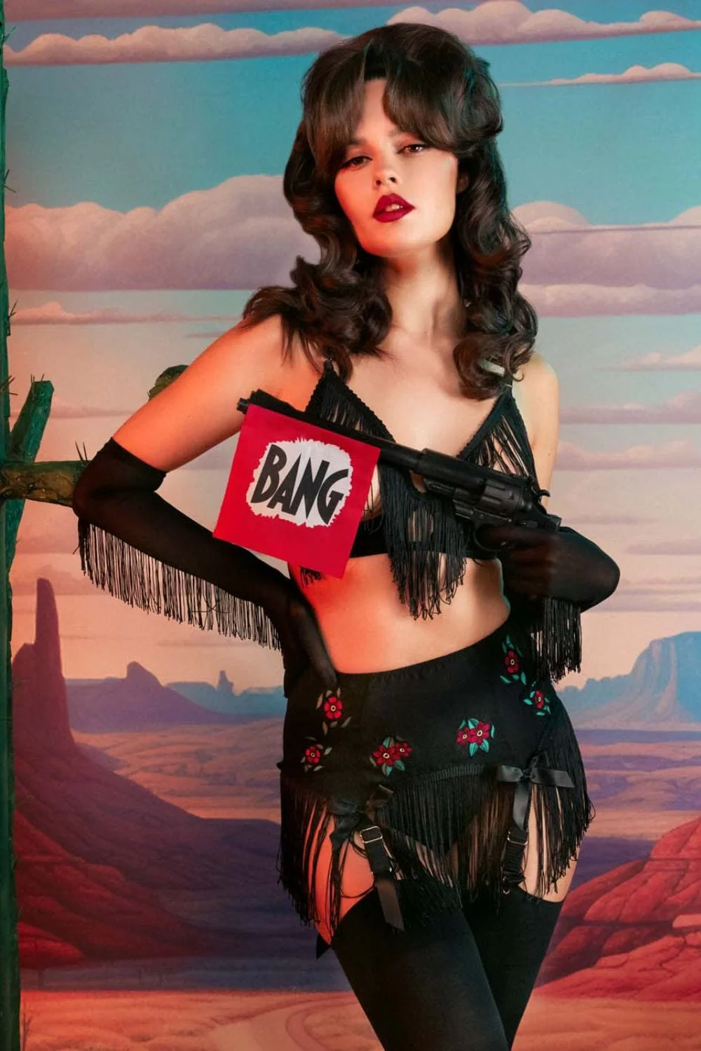 Mabel Western Floral Emboidery And Fringe Suspender Belt - Image 2