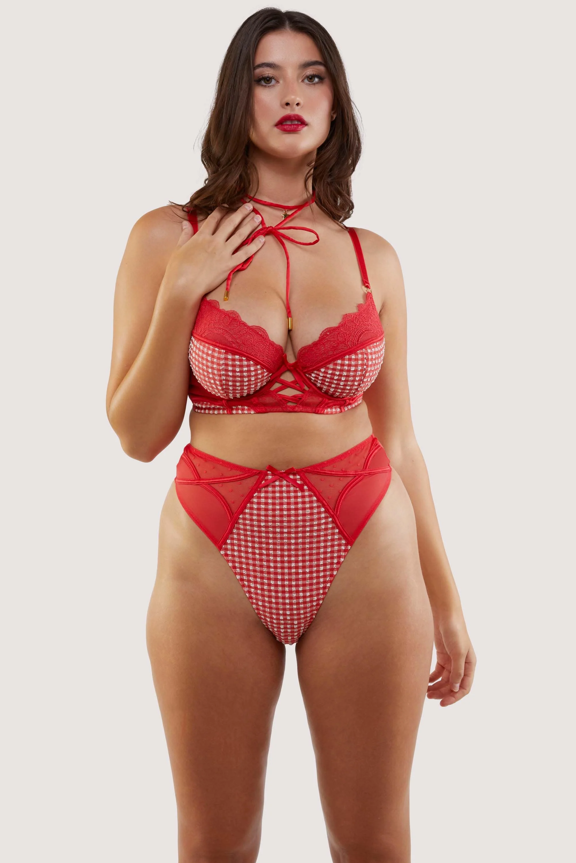 Adelaide Western Gingham And Lace High Waisted Thong - Image 6