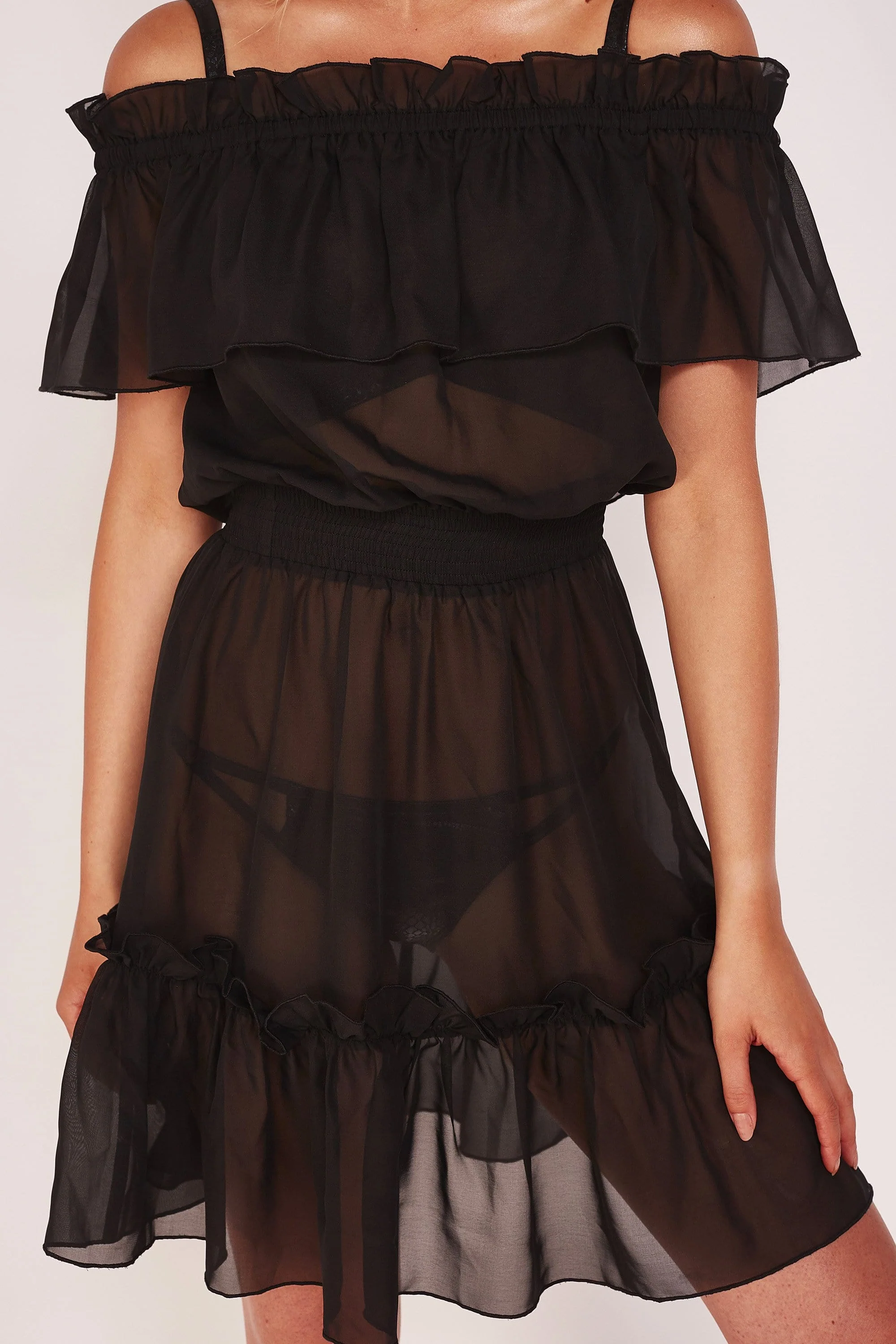Wolf & Whistle Bardot Frill Beach Dress Black - Image 3