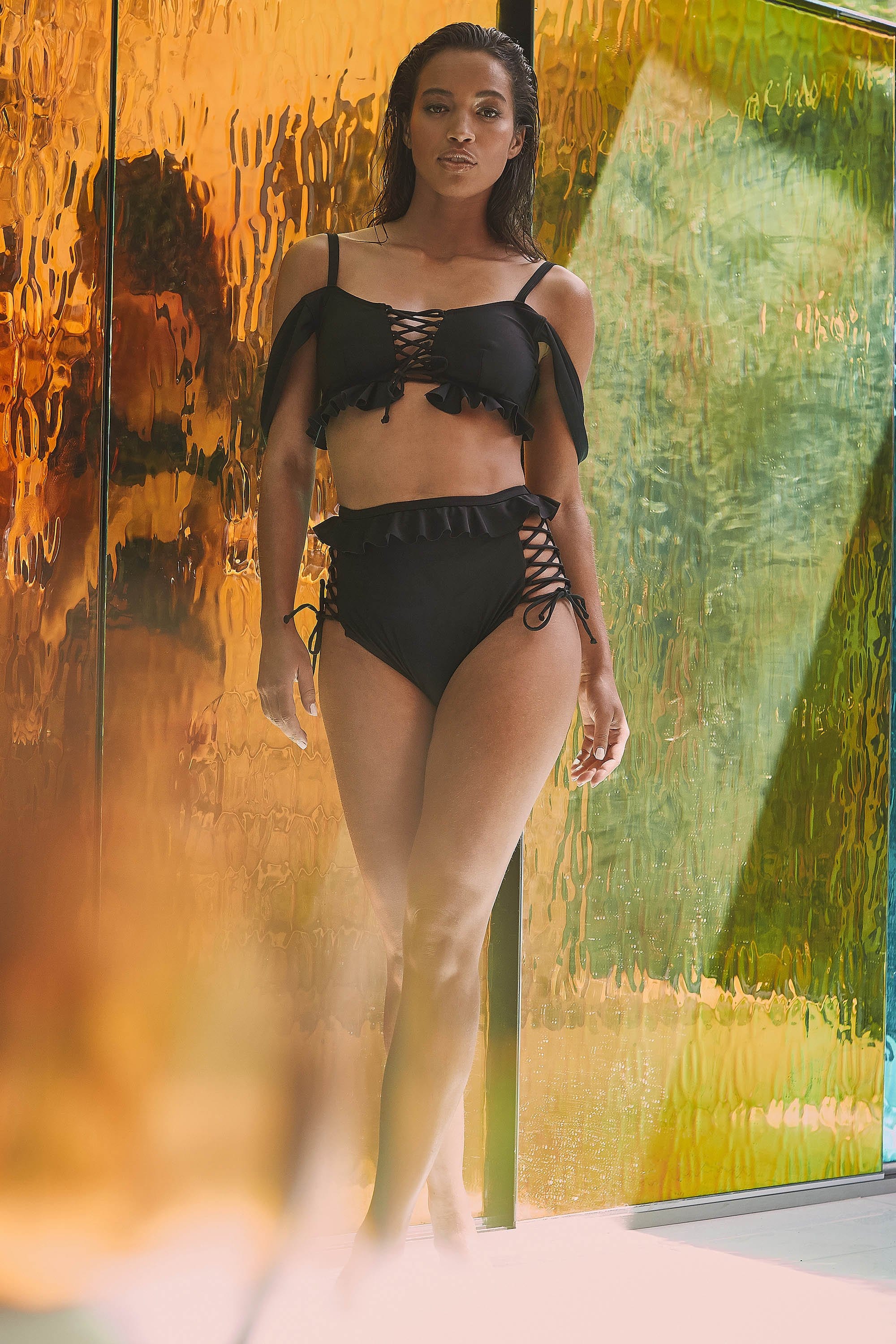 Wolf & Whistle Black Lace Up Bikini Bottom - Image 2