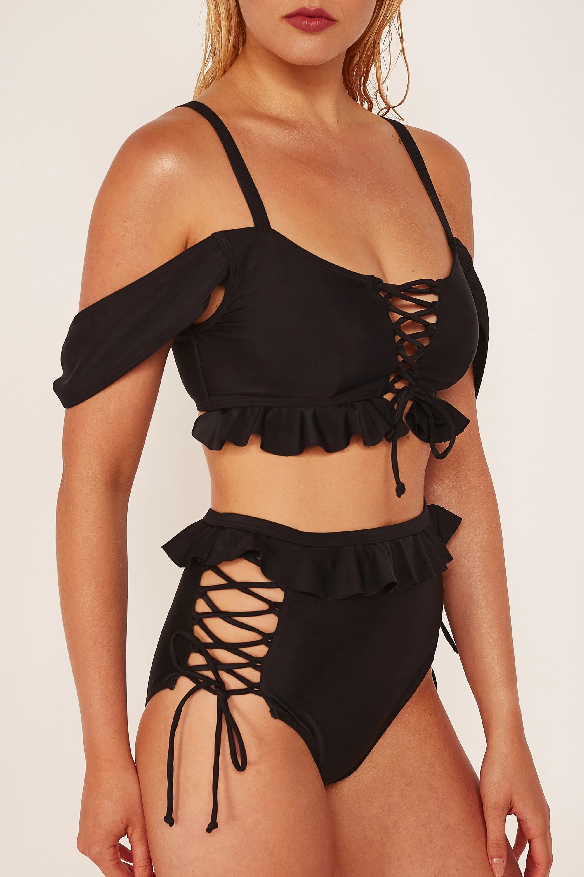 Wolf & Whistle Black Lace Up Bikini Top - Image 4