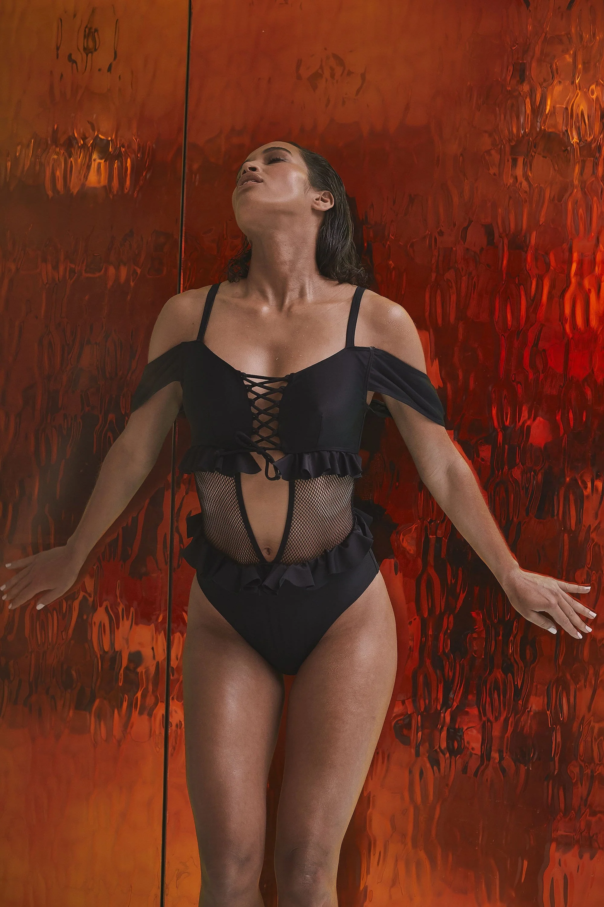 Wolf & Whistle Black Lace Up Swimsuit - Image 3