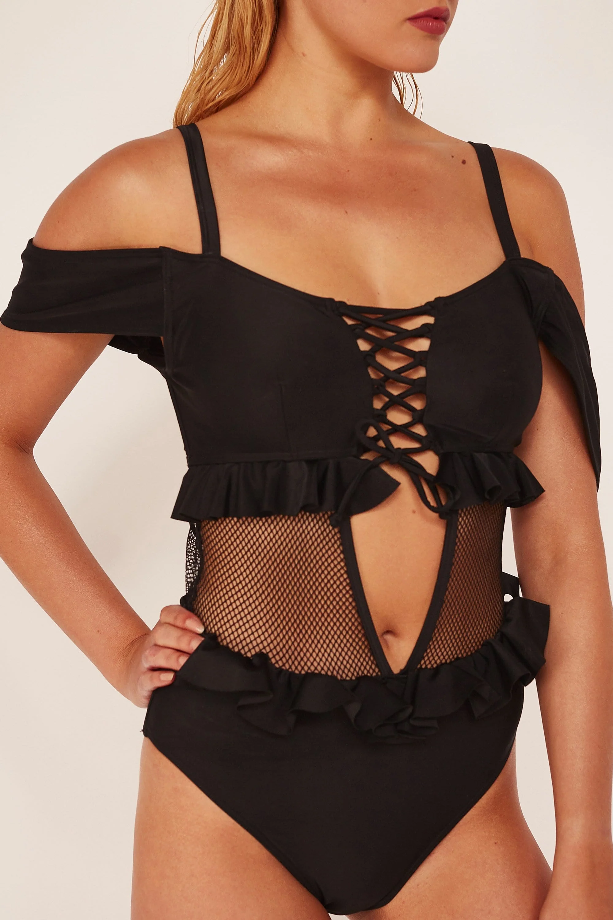 Wolf & Whistle Black Lace Up Swimsuit - Image 5