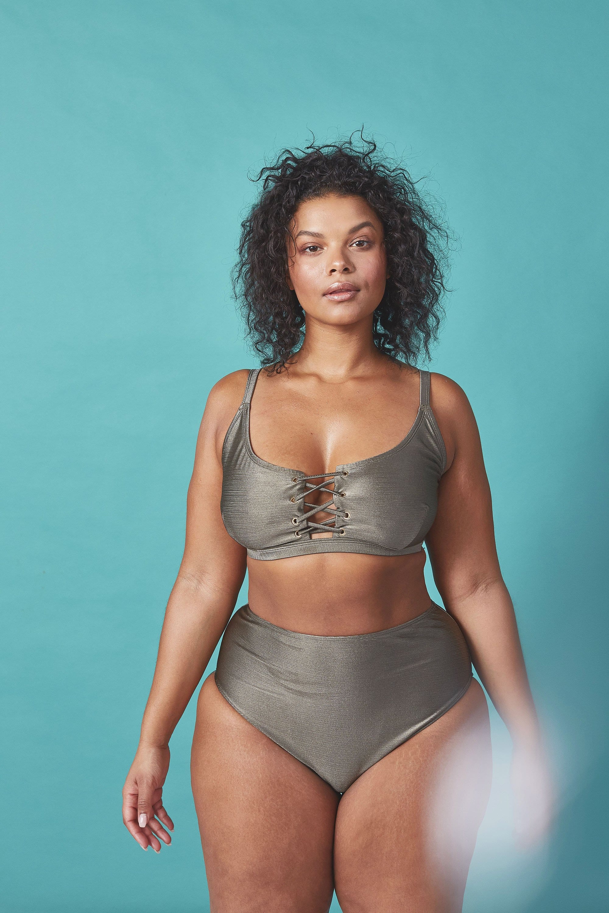 Wolf & Whistle Curve khaki lace up top - Image 3