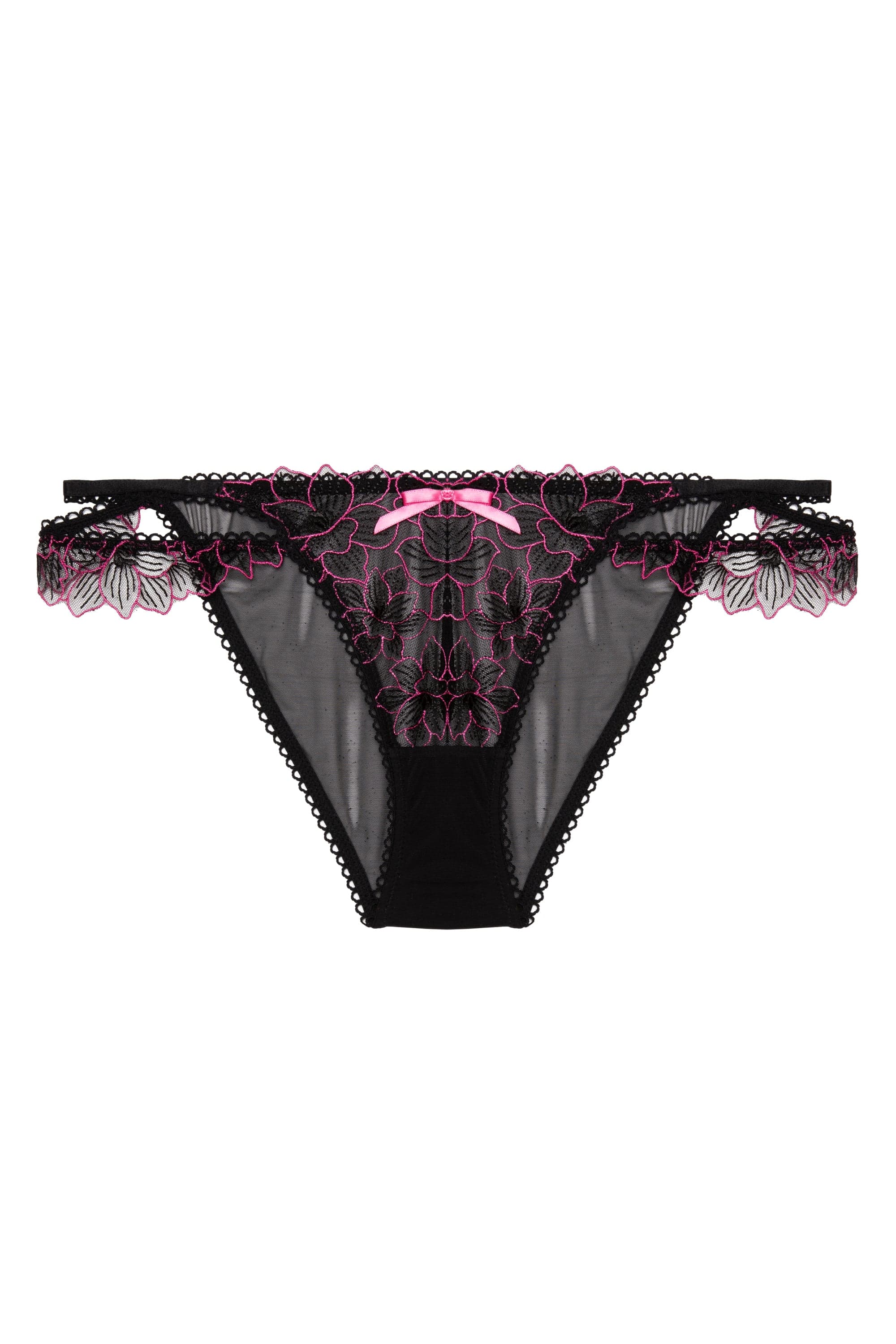 Eliza Black And Hot Pink Floral Embroidered Brief - Image 4