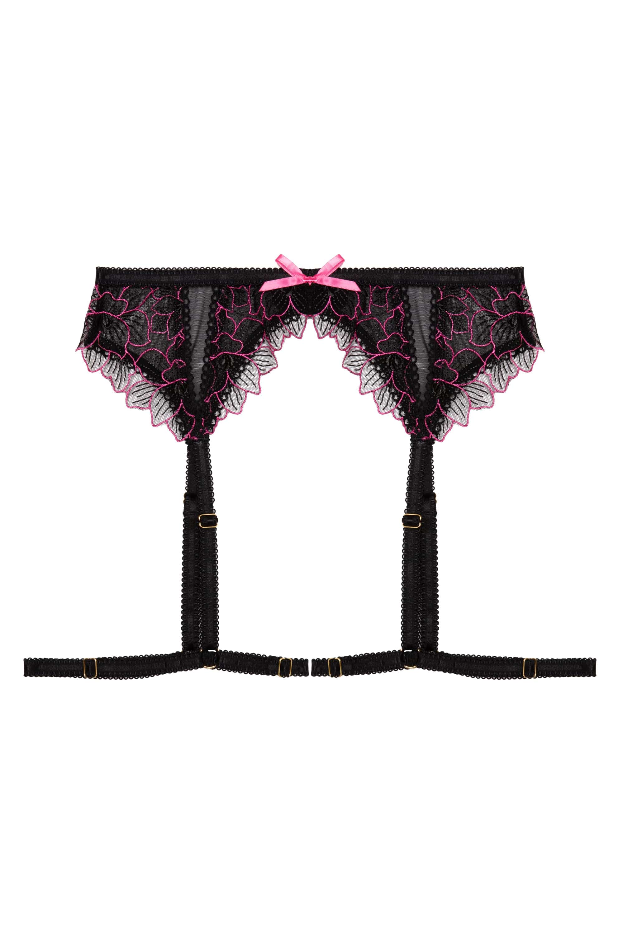 Eliza Black And Hot Pink Floral Embroidered Suspender Belt - Image 4
