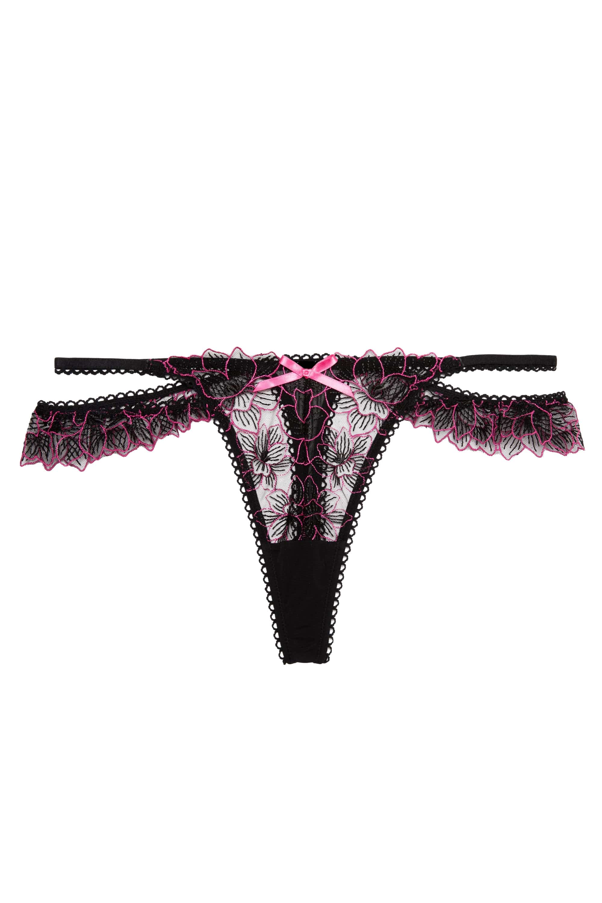 Eliza Black And Hot Pink Floral Embroidered Thong - Image 4