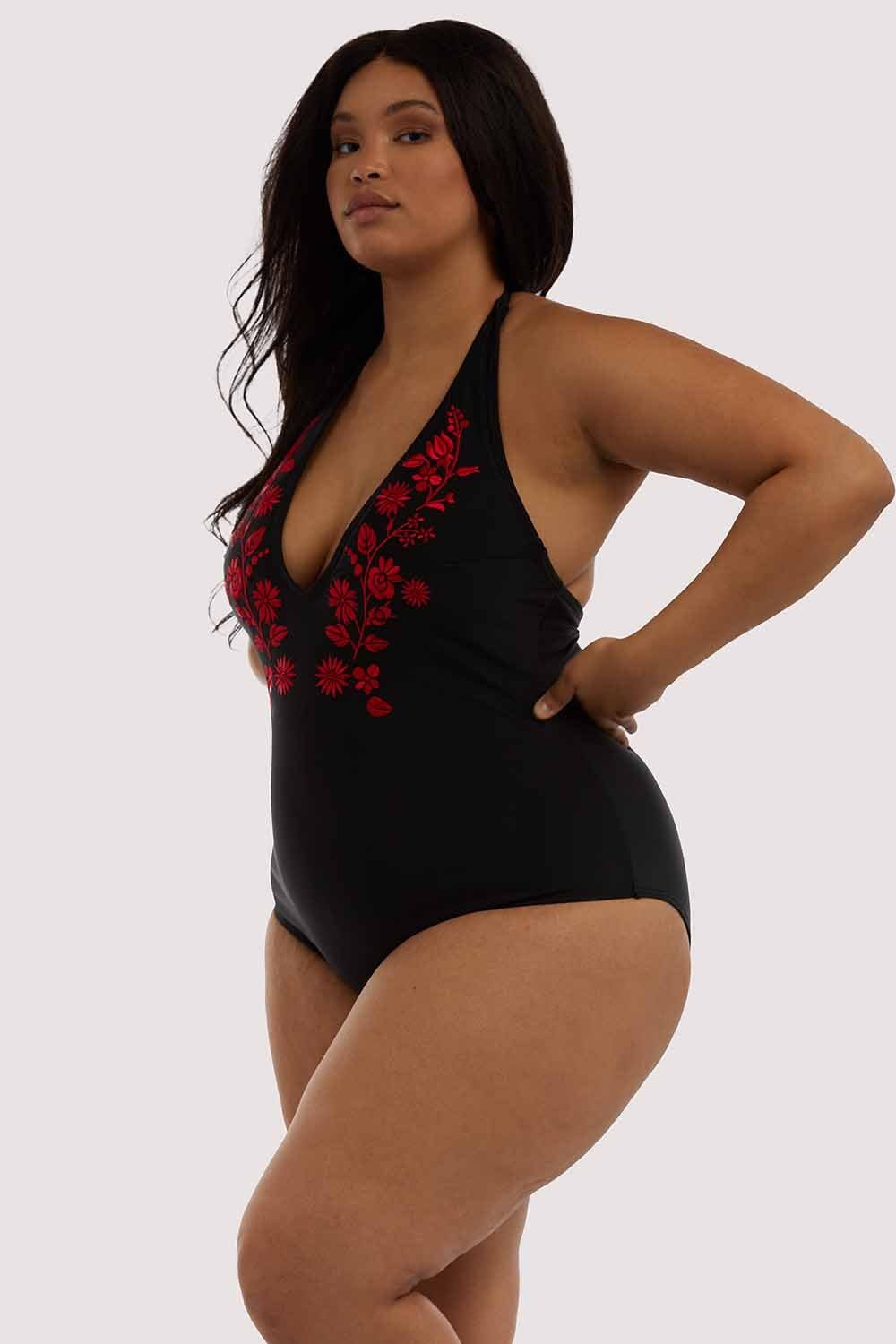 Wolf & Whistle Embroidered Plunge Swimsuit Curve - Image 4