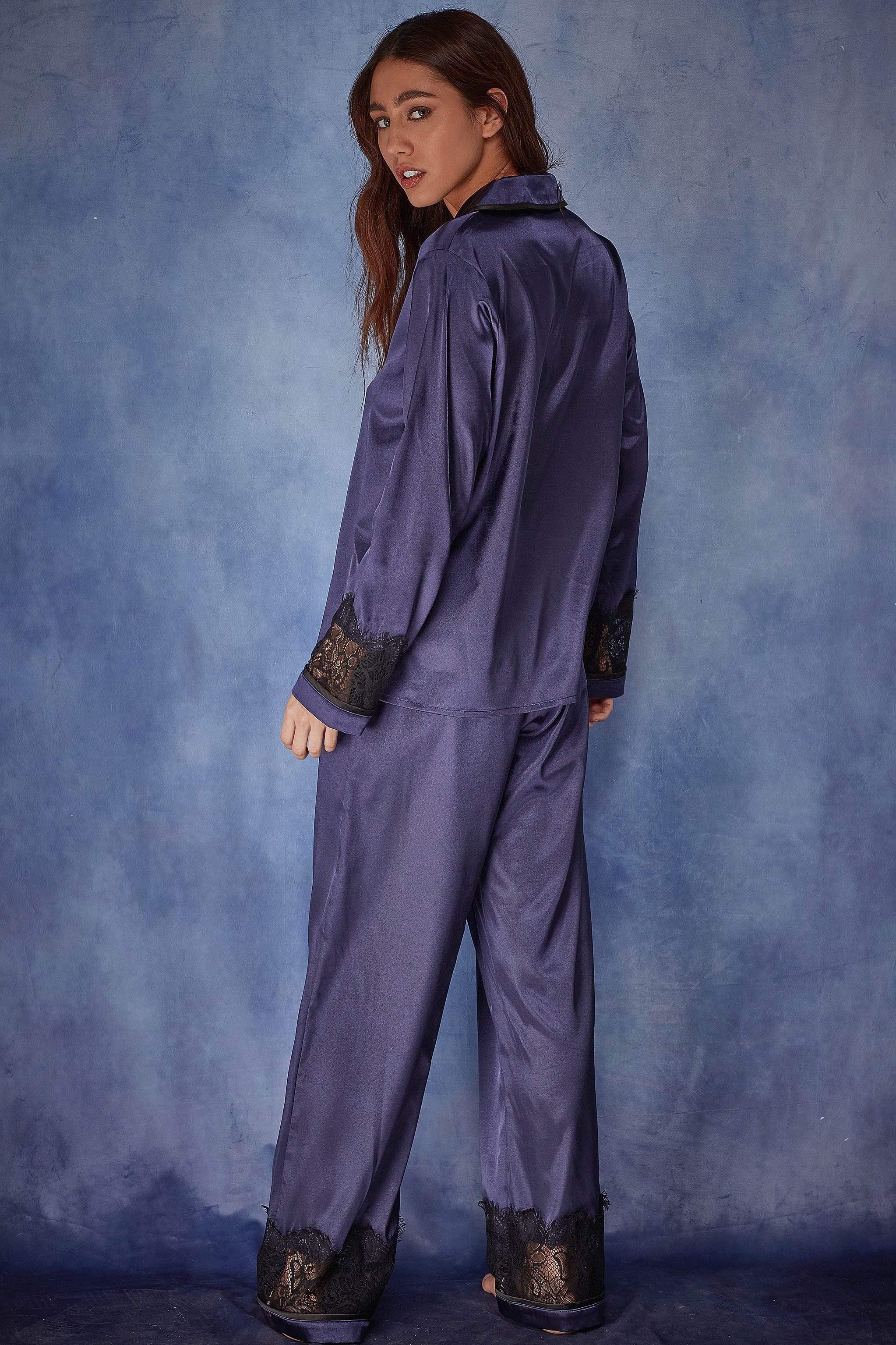 Emmy Satin Lace Trim PJ Set - Image 3