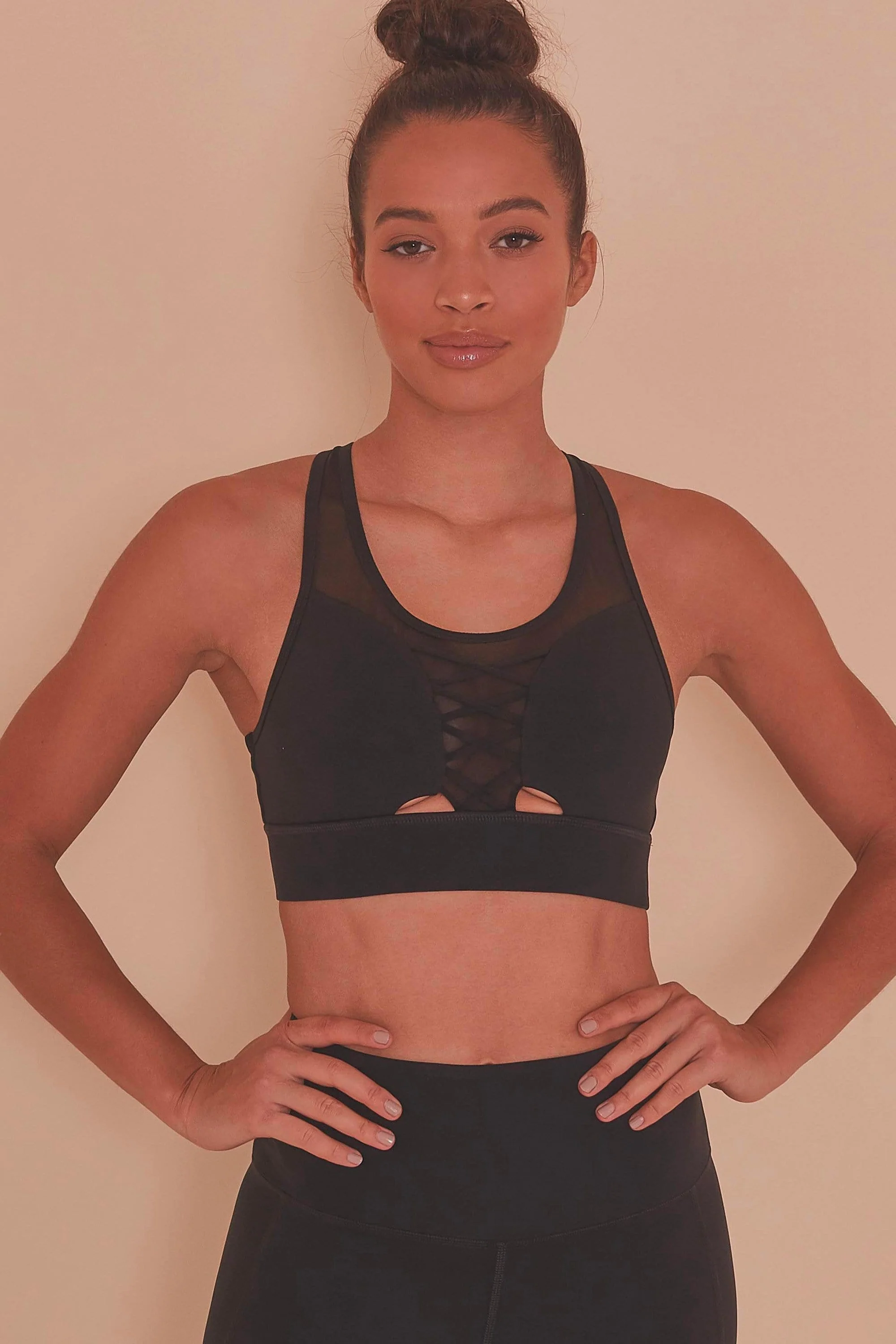 Wolf & Whistle Lace Up Mesh Panel Bra Black - Image 3