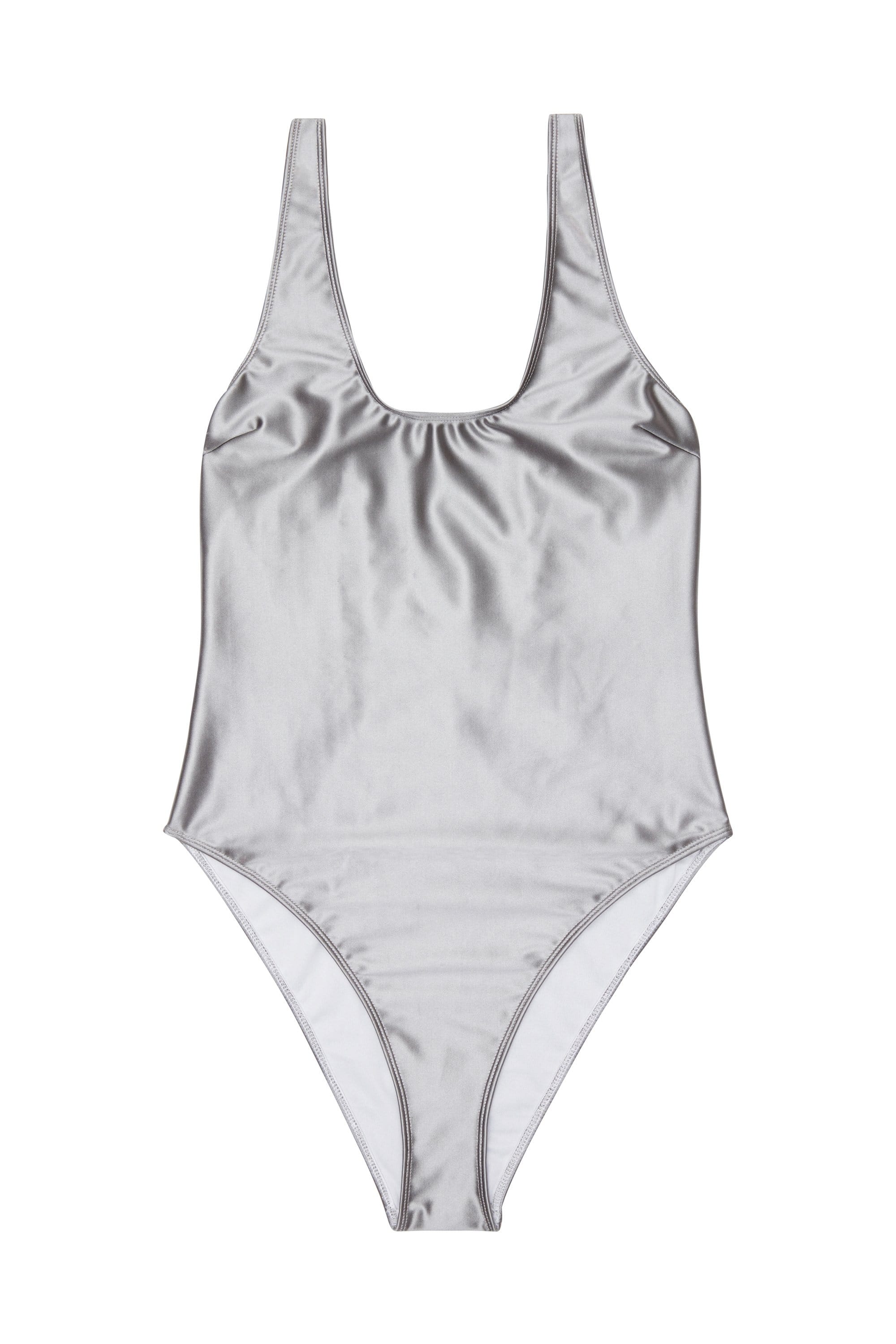 Wolf & Whistle Metallic scoop swimsuit silver - Image 3