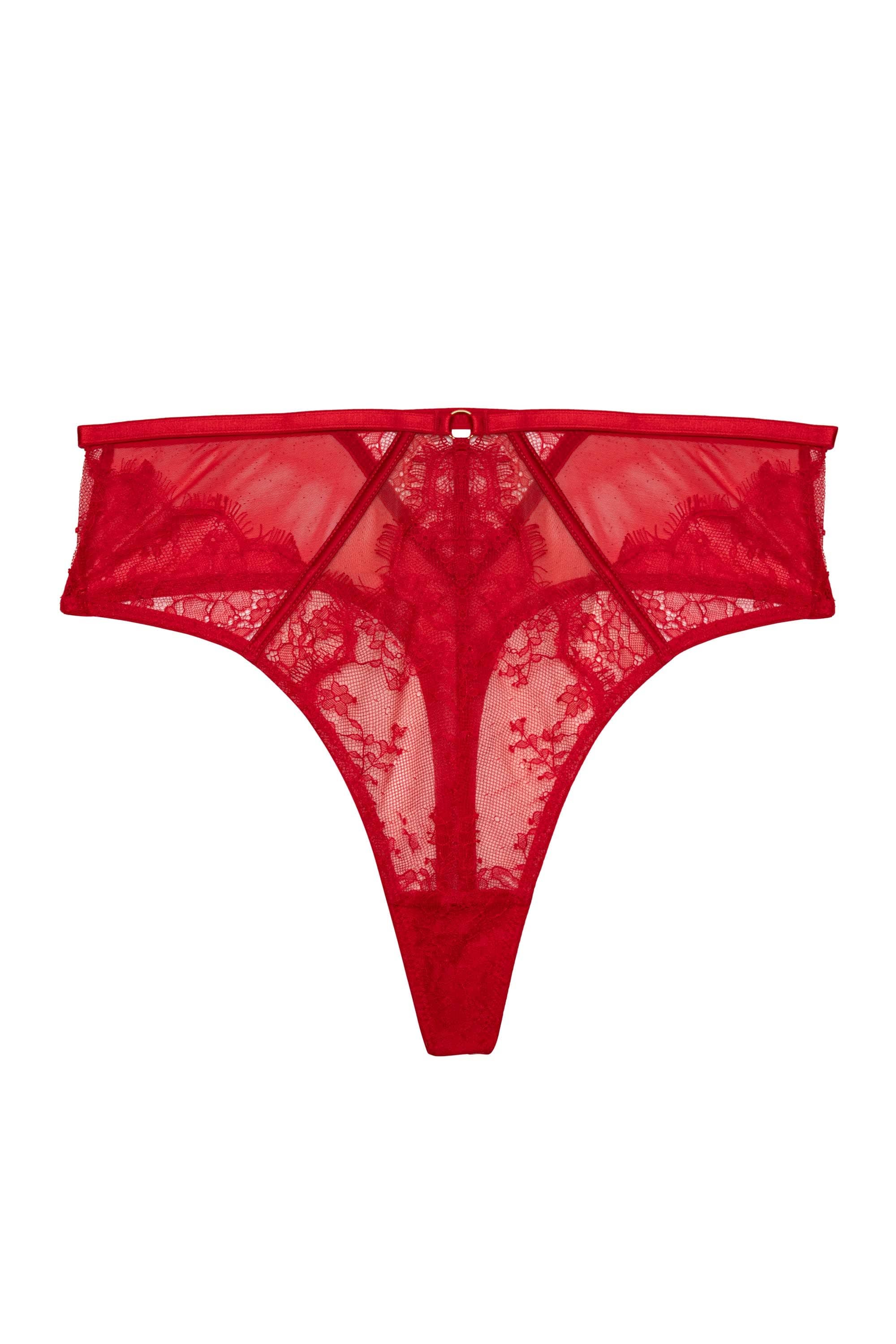 Natalia Red Eyelash Lace High Waist Thong - Image 4