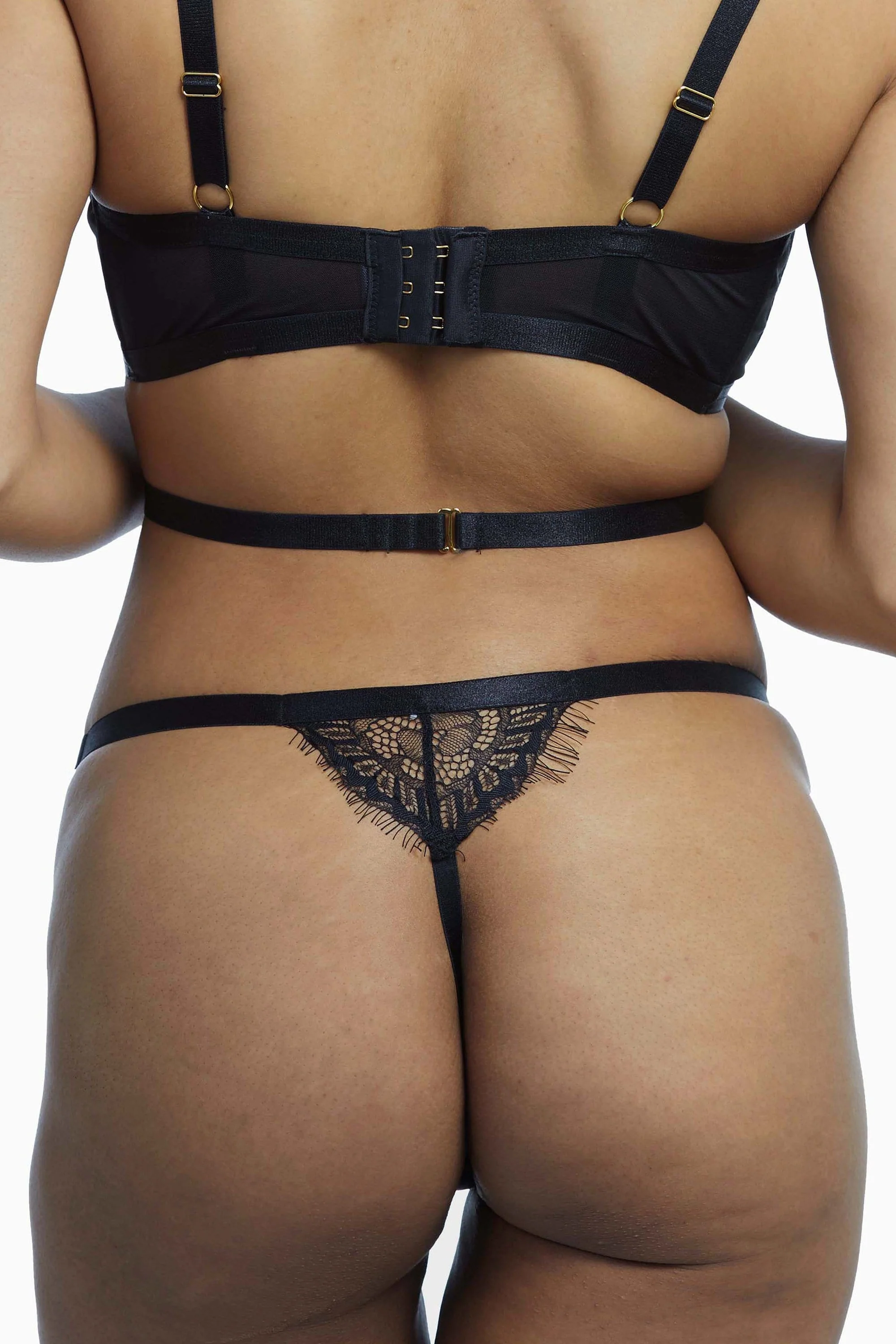 Wolf & Whistle Nevada Black Satin & Lace Harness Thong - Image 5