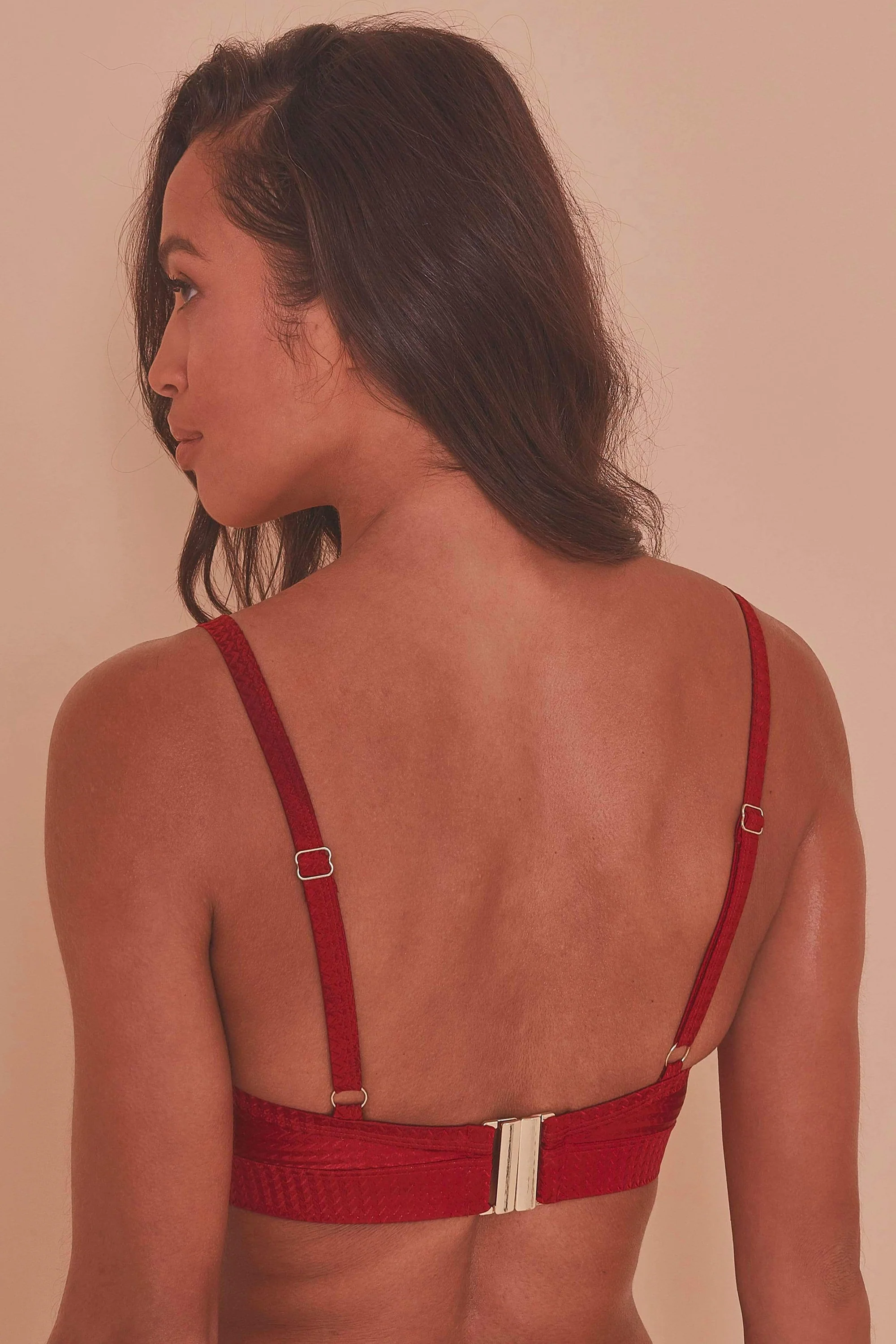 Wolf & Whistle Red High Shine Strap Push up Bikini Top - Image 4