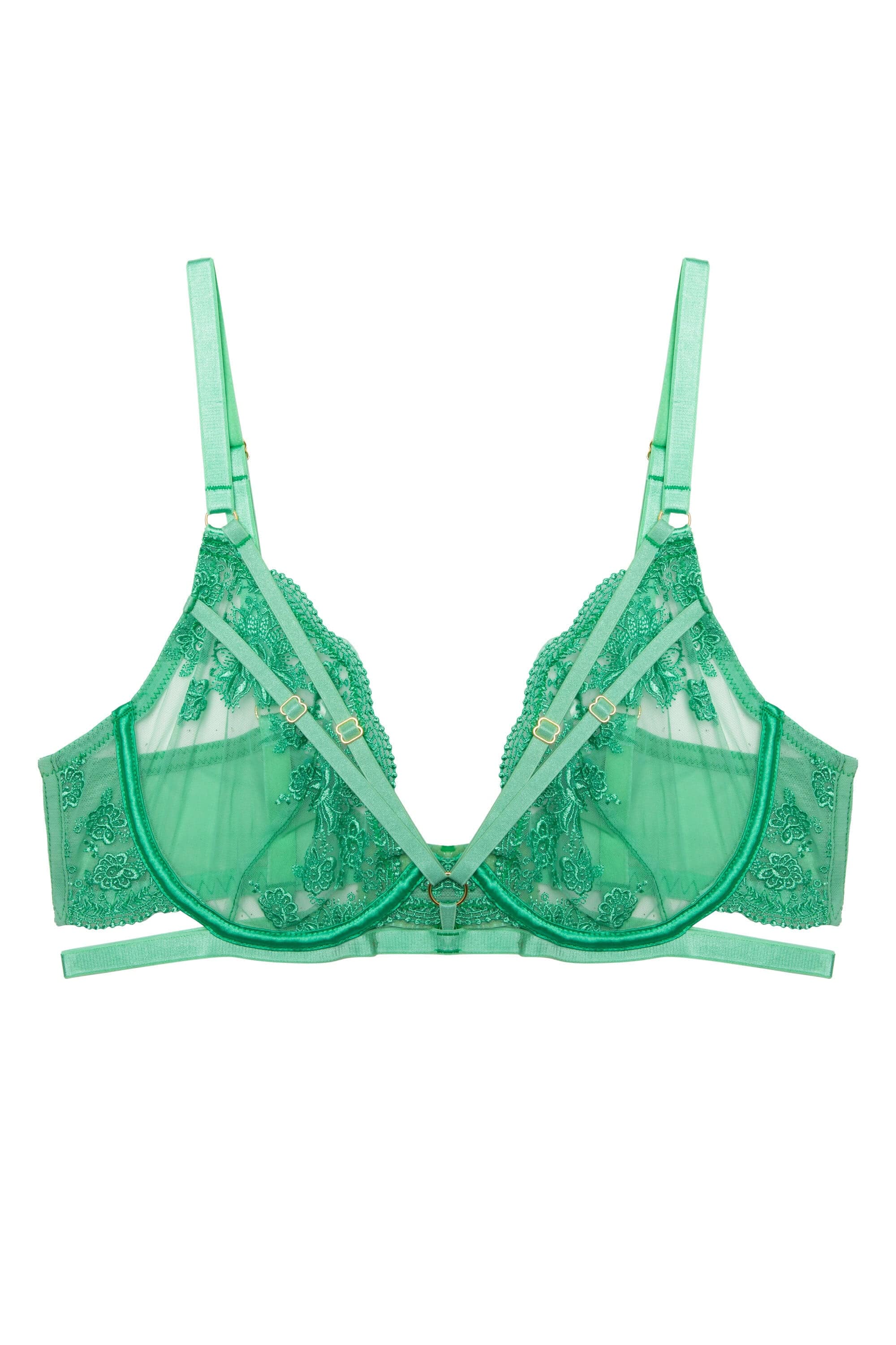 Sarina Green Embroidery Strap Plunge Bra With Detachable Harness - Image 5
