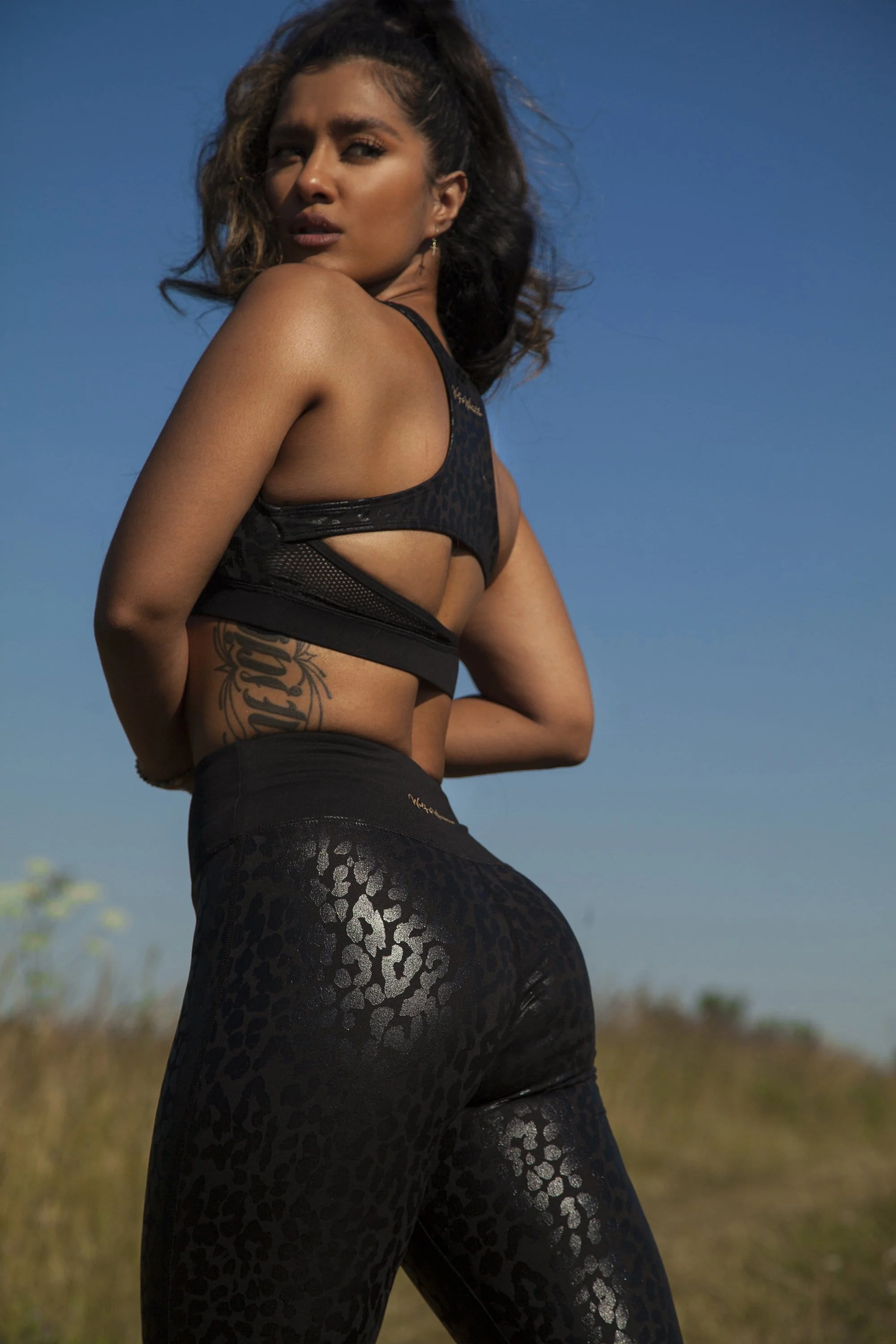Wet Leopard Look Black Sports Bra - Image 3