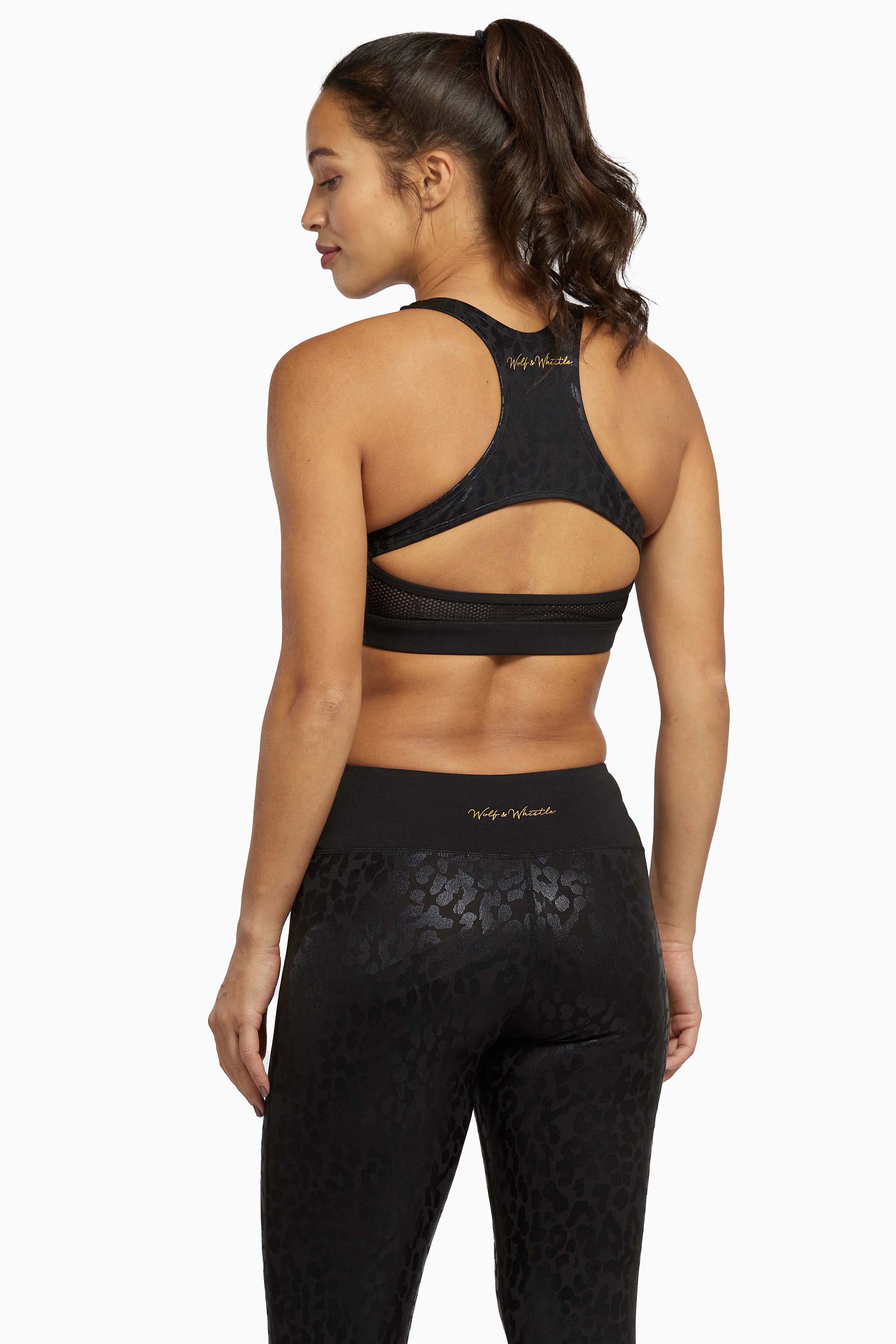 Wet Leopard Look Black Sports Bra - Image 5