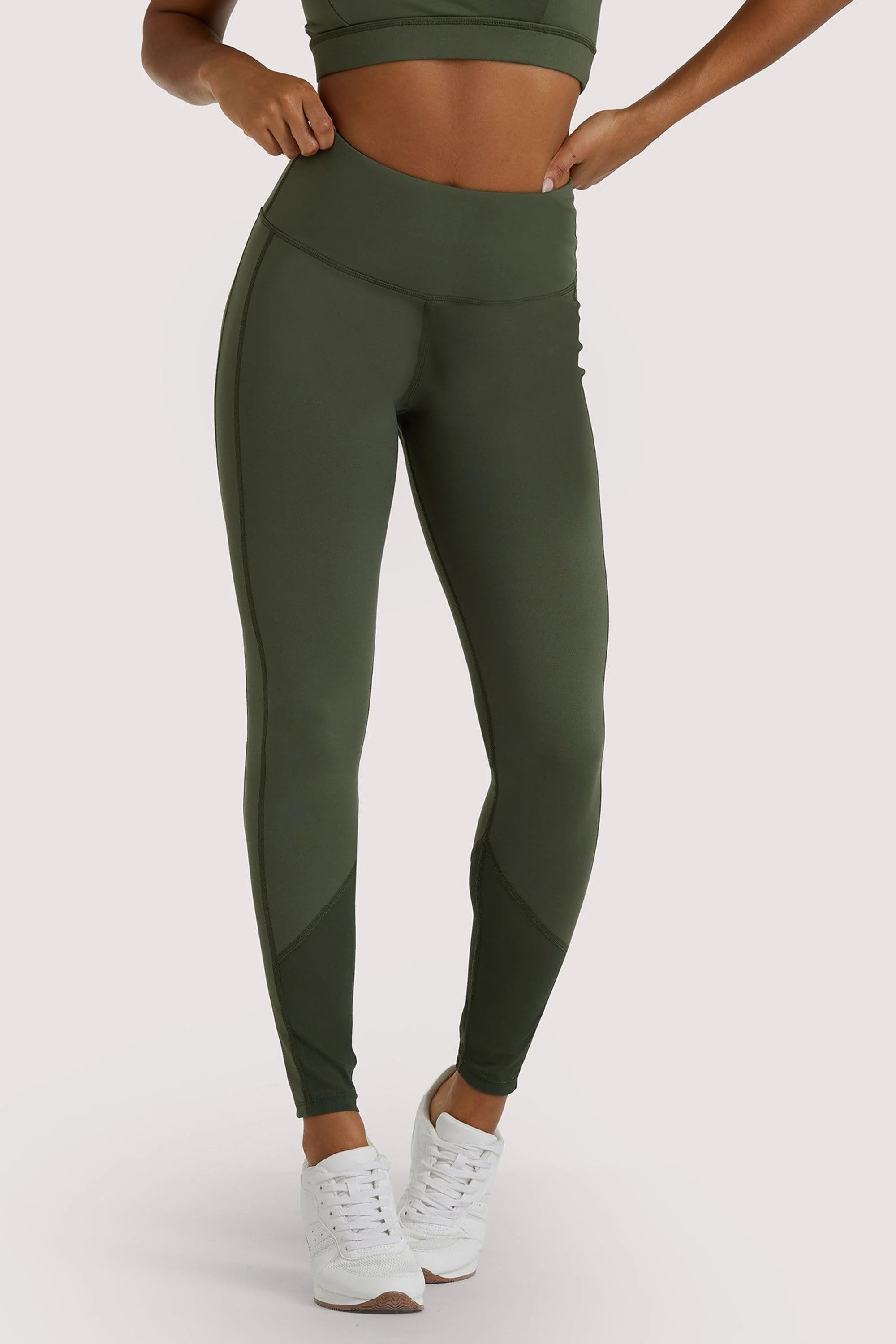 Eco Dusty Olive Mesh Panel Leggings - Image 3